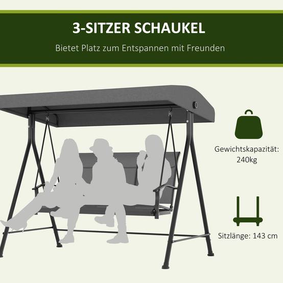 Balancelle de jardin 3 places acier extérieur toit inclinable tissu 200x133cm gris - ComfortXL Outdoor Living - Image 6