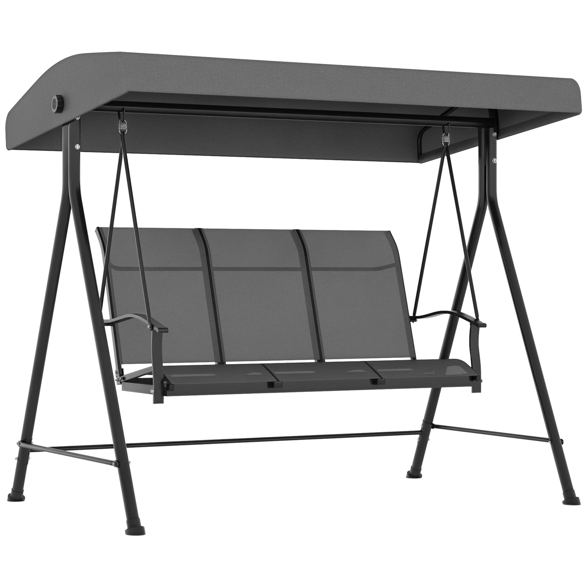 Balancelle de jardin 3 places acier extérieur toit inclinable tissu 200x133cm gris - ComfortXL Outdoor Living - Image 1