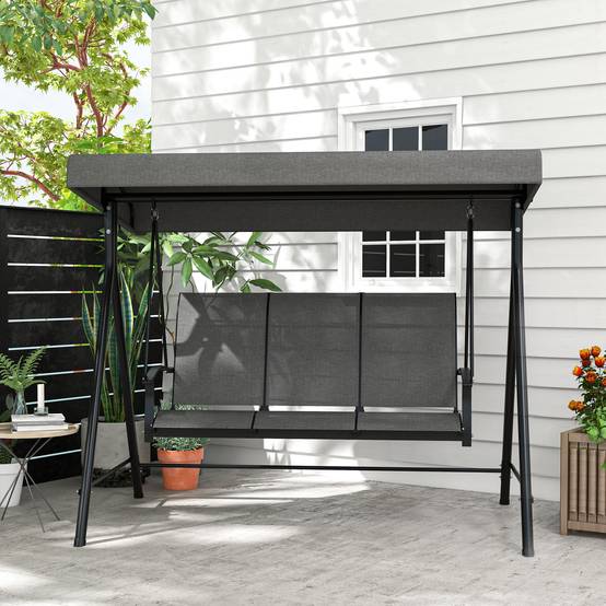 Balancelle de jardin 3 places acier extérieur toit inclinable tissu 200x133cm gris - ComfortXL Outdoor Living - Image 3