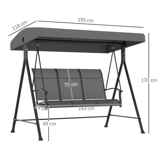 Balancelle de jardin 3 places acier extérieur toit inclinable tissu 200x133cm gris - ComfortXL Outdoor Living - Image 5