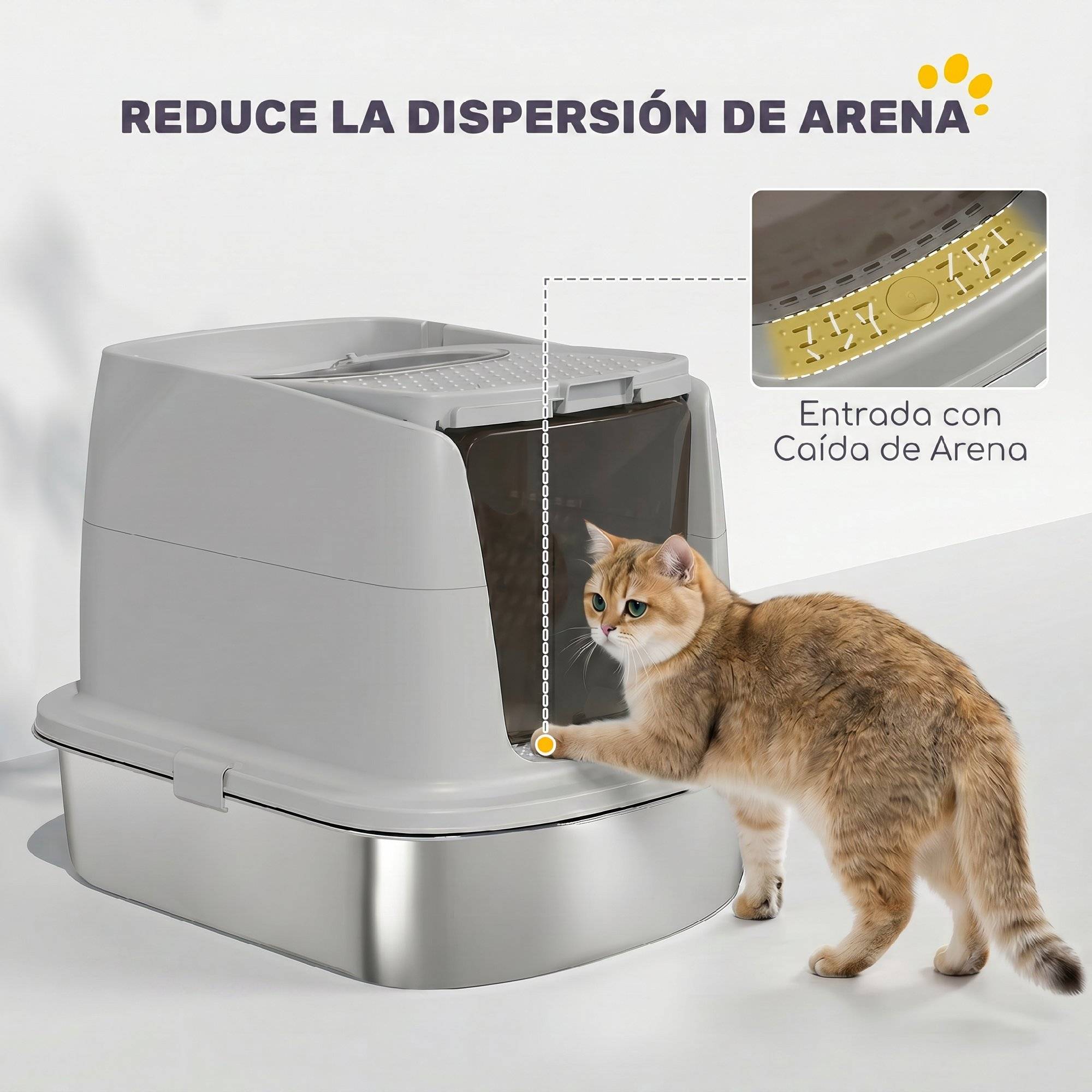 Grand bac à litière pour chat en acier inoxydable avec couvercle à charnière, pelle en métal, sac désodorisant, facile à nettoyer, gris clair - Image 8