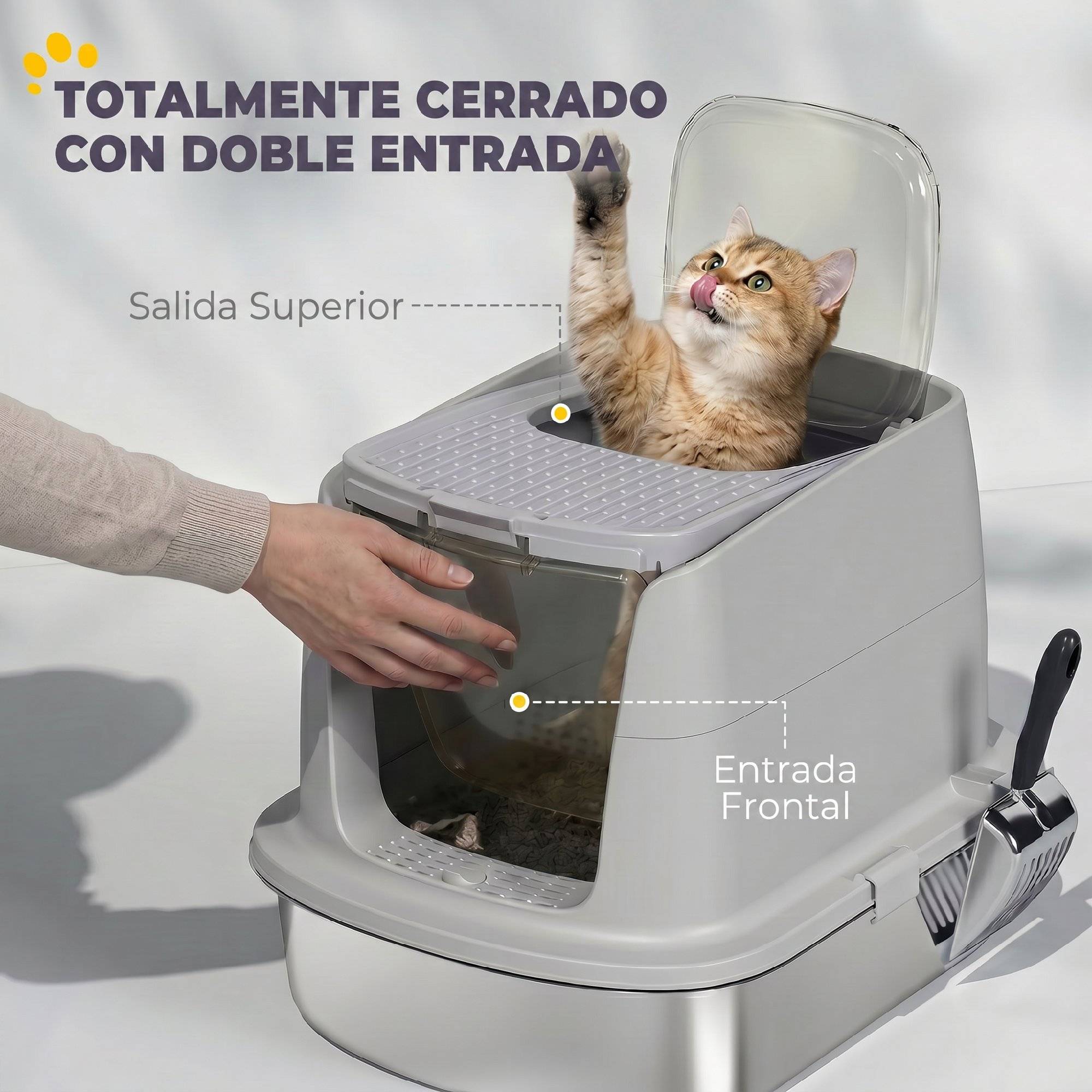Grand bac à litière pour chat en acier inoxydable avec couvercle à charnière, pelle en métal, sac désodorisant, facile à nettoyer, gris clair - Image 7