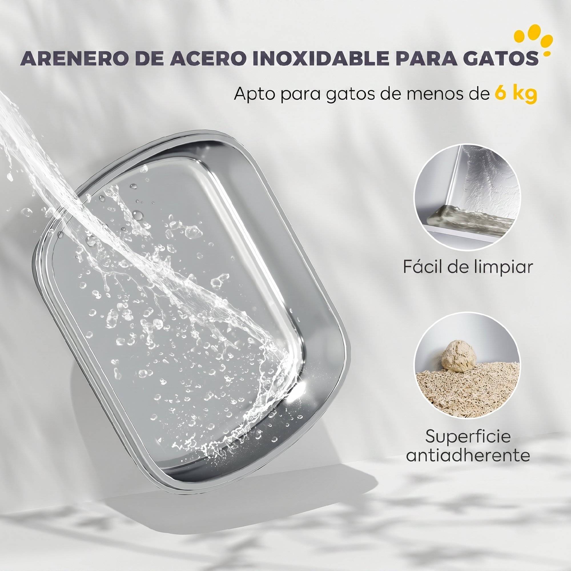 Grand bac à litière pour chat en acier inoxydable avec couvercle à charnière, pelle en métal, sac désodorisant, facile à nettoyer, gris clair - Image 6