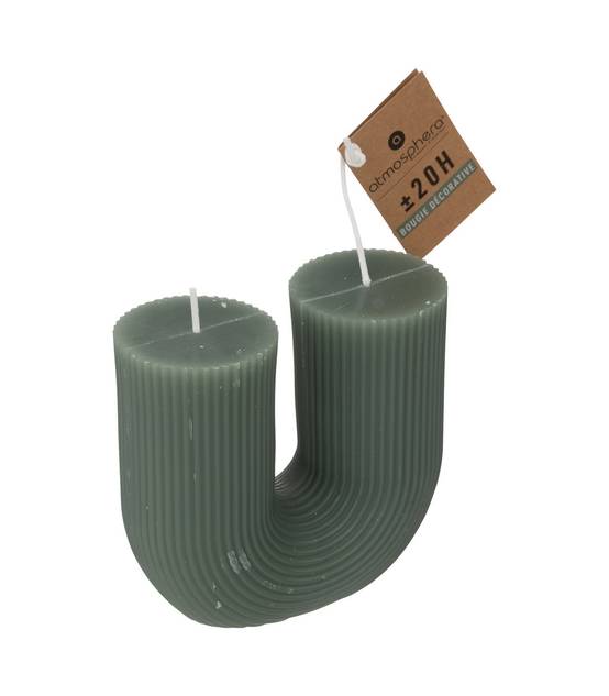 Bougie décorative striée en forme de U Vert Céladon 11 x 12 cm - Image 2