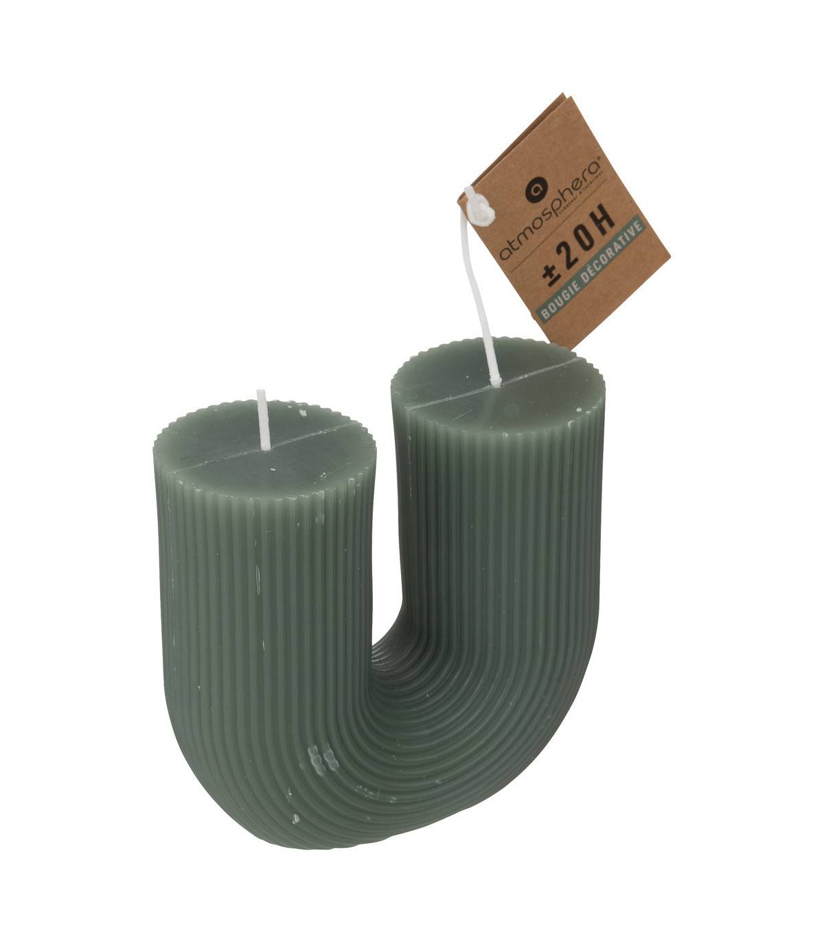 Bougie décorative striée en forme de U Vert Céladon 11 x 12 cm - Image 2