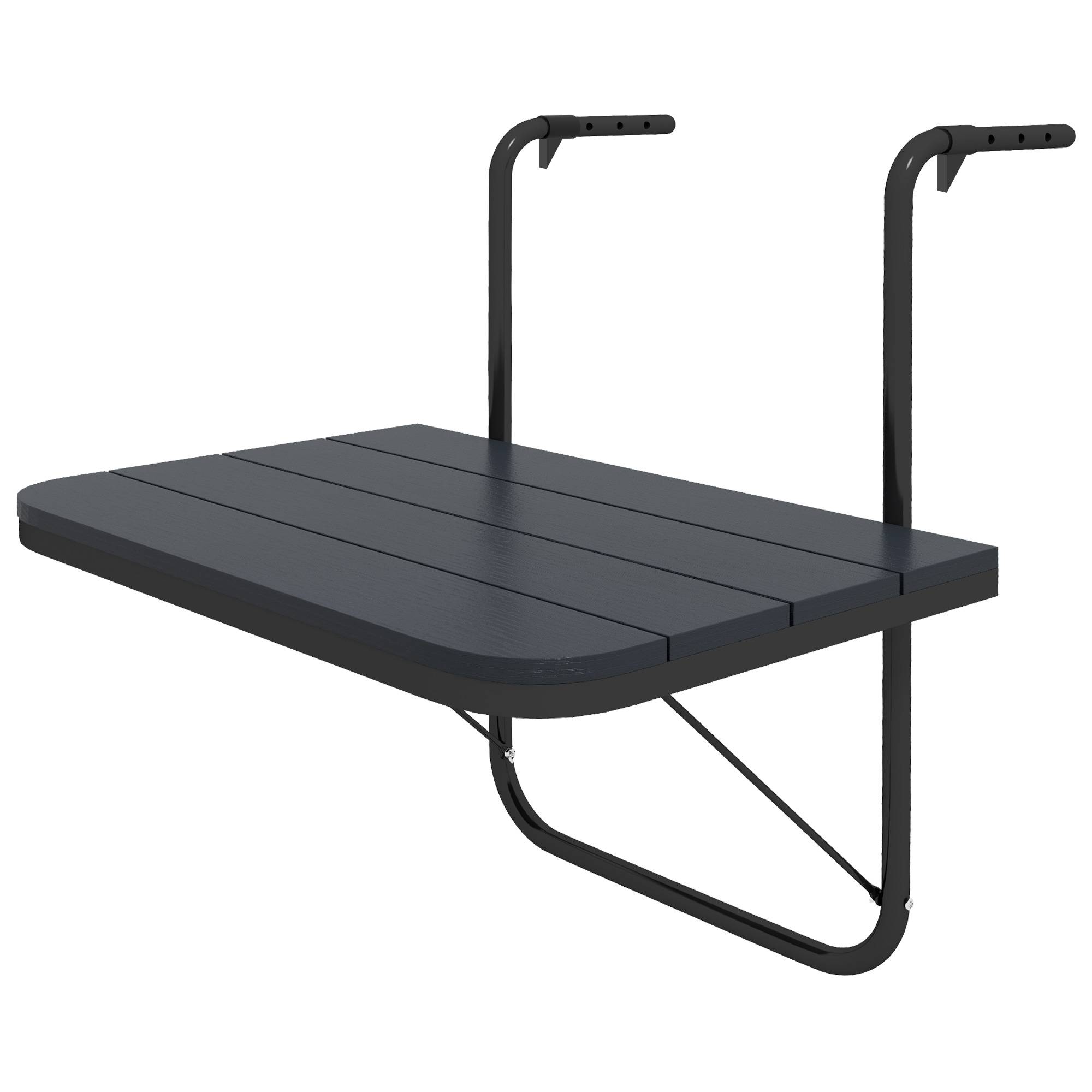 Table suspendue de balcon aluminium plastique noir 60 x 40 x 64 cm - PANGIVO - Image 2