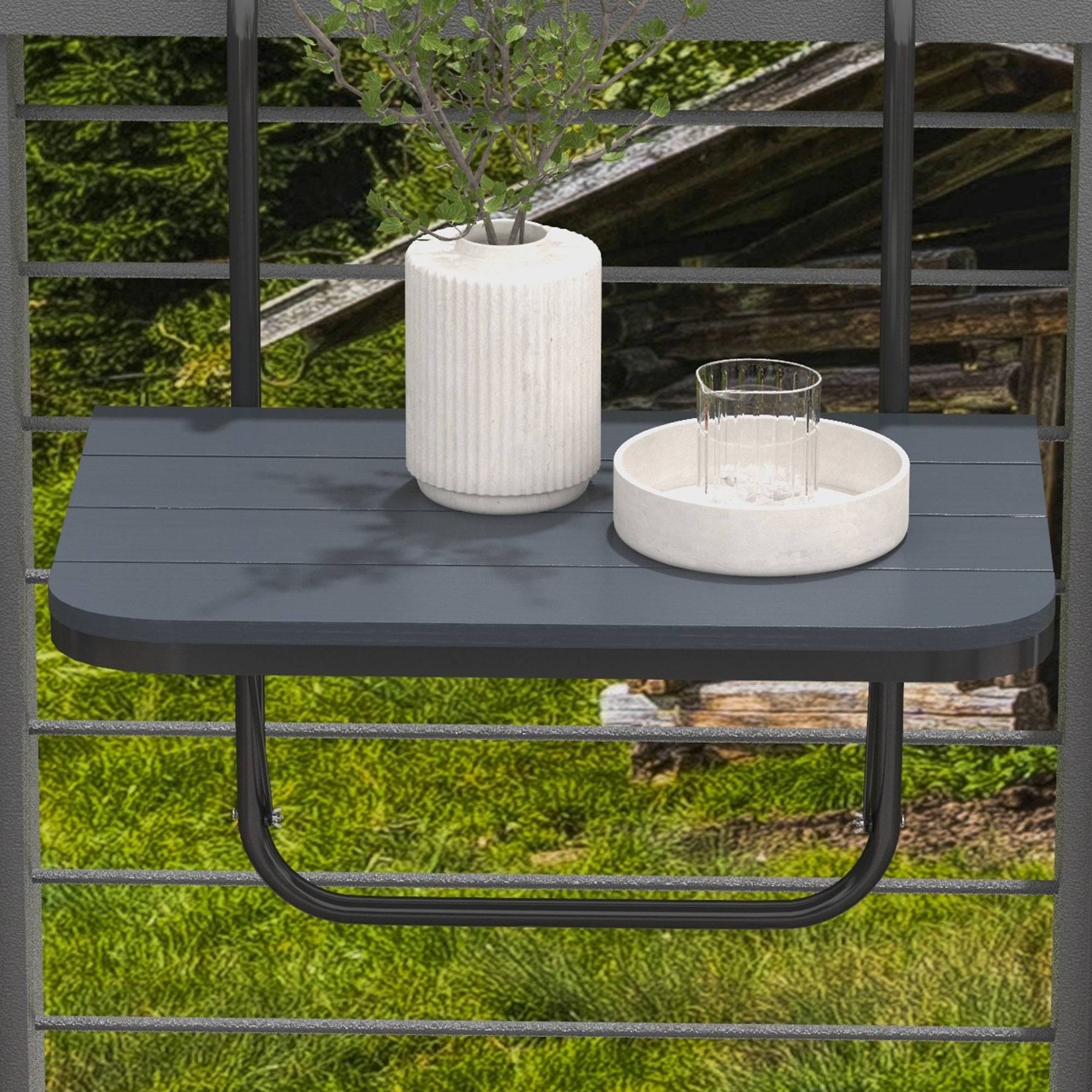 Table suspendue de balcon aluminium plastique noir 60 x 40 x 64 cm - PANGIVO - Image 10