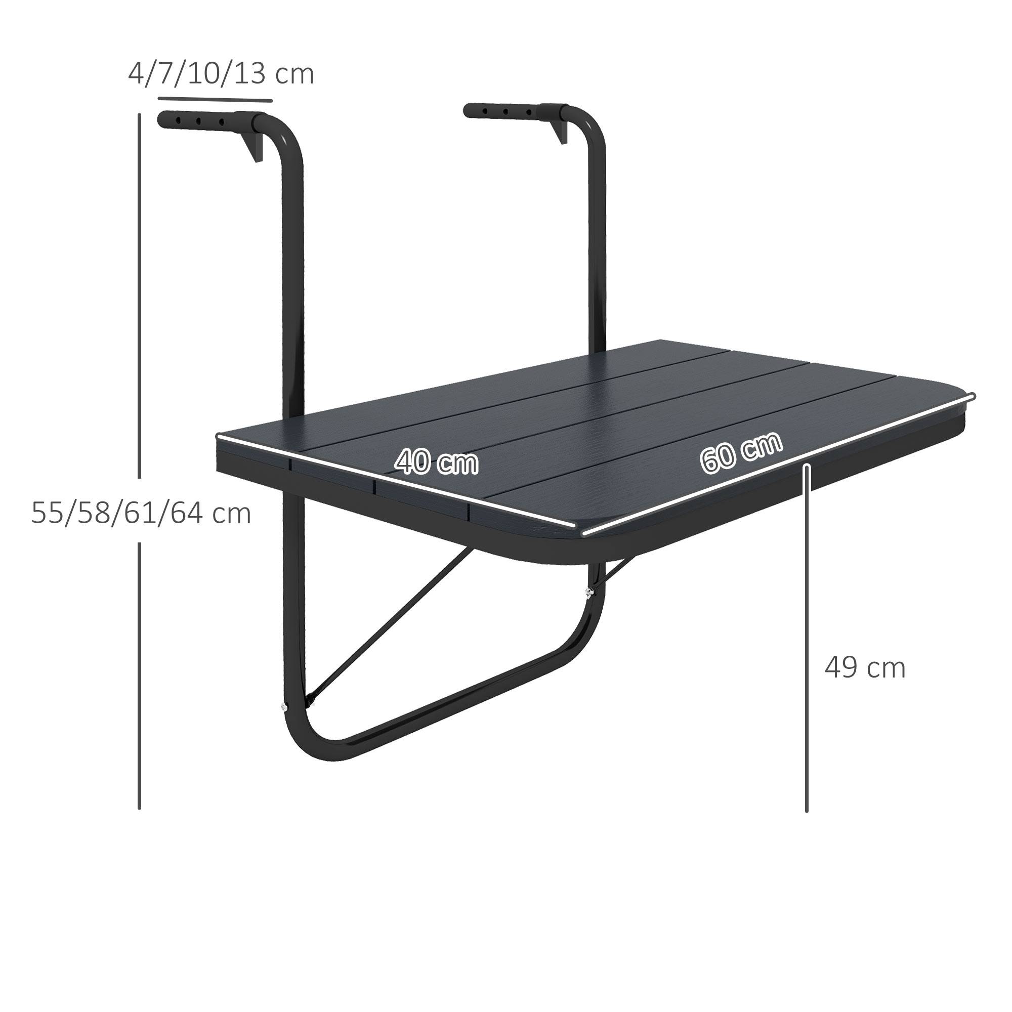 Table suspendue de balcon aluminium plastique noir 60 x 40 x 64 cm - PANGIVO - Image 5