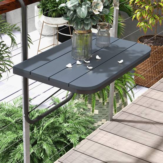 Table suspendue de balcon aluminium plastique noir 60 x 40 x 64 cm - PANGIVO - Image 9