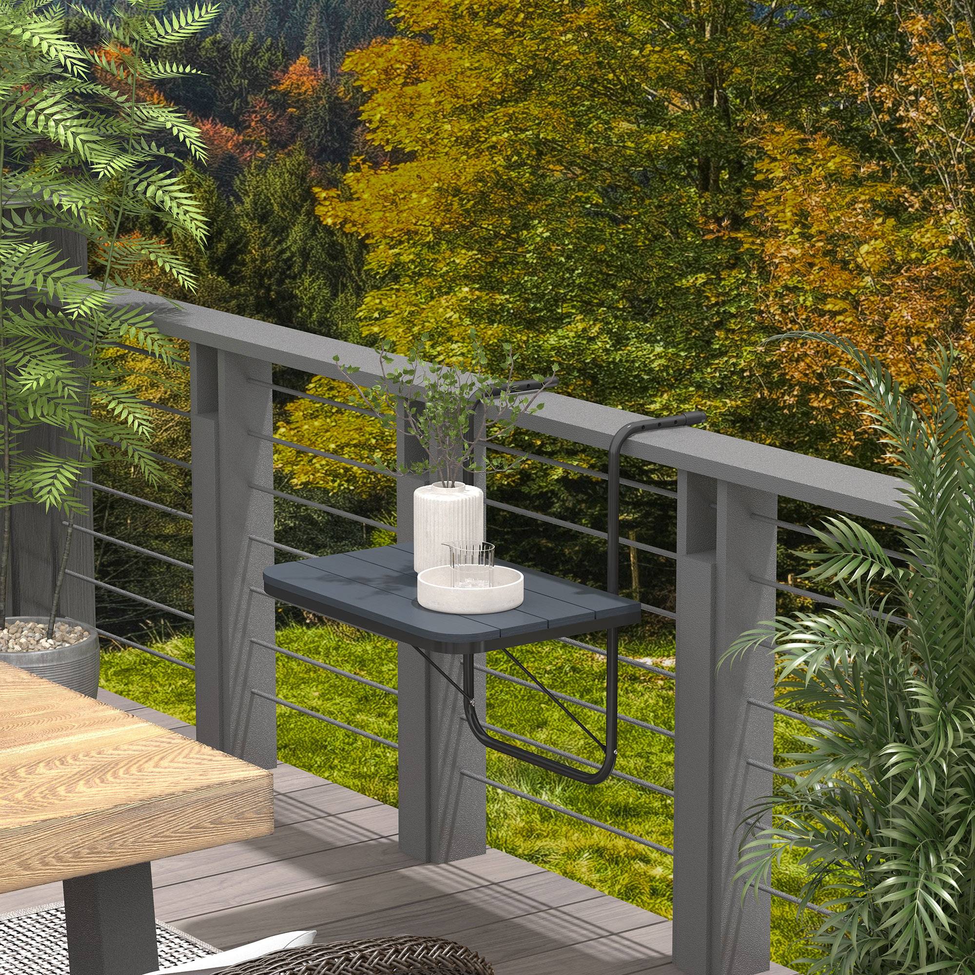 Table suspendue de balcon aluminium plastique noir 60 x 40 x 64 cm - PANGIVO - Image 4