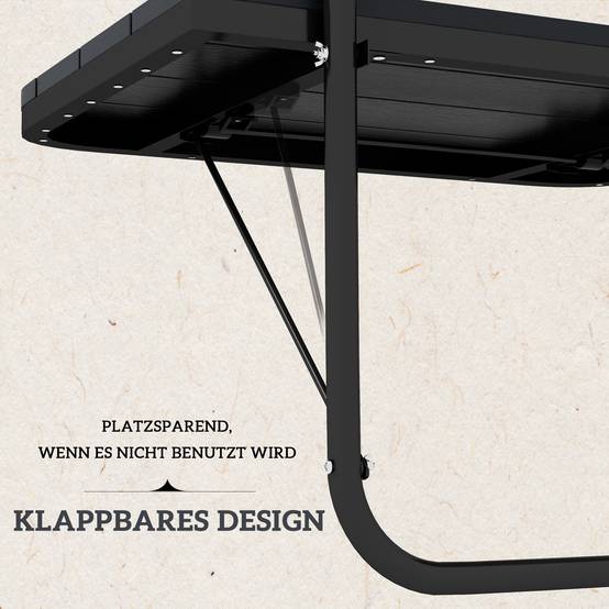 Table suspendue de balcon aluminium plastique noir 60 x 40 x 64 cm - PANGIVO - Image 7
