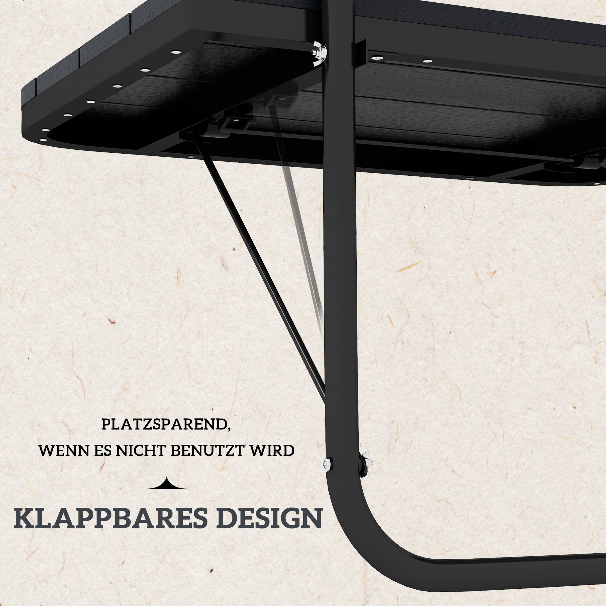 Table suspendue de balcon aluminium plastique noir 60 x 40 x 64 cm - PANGIVO - Image 7