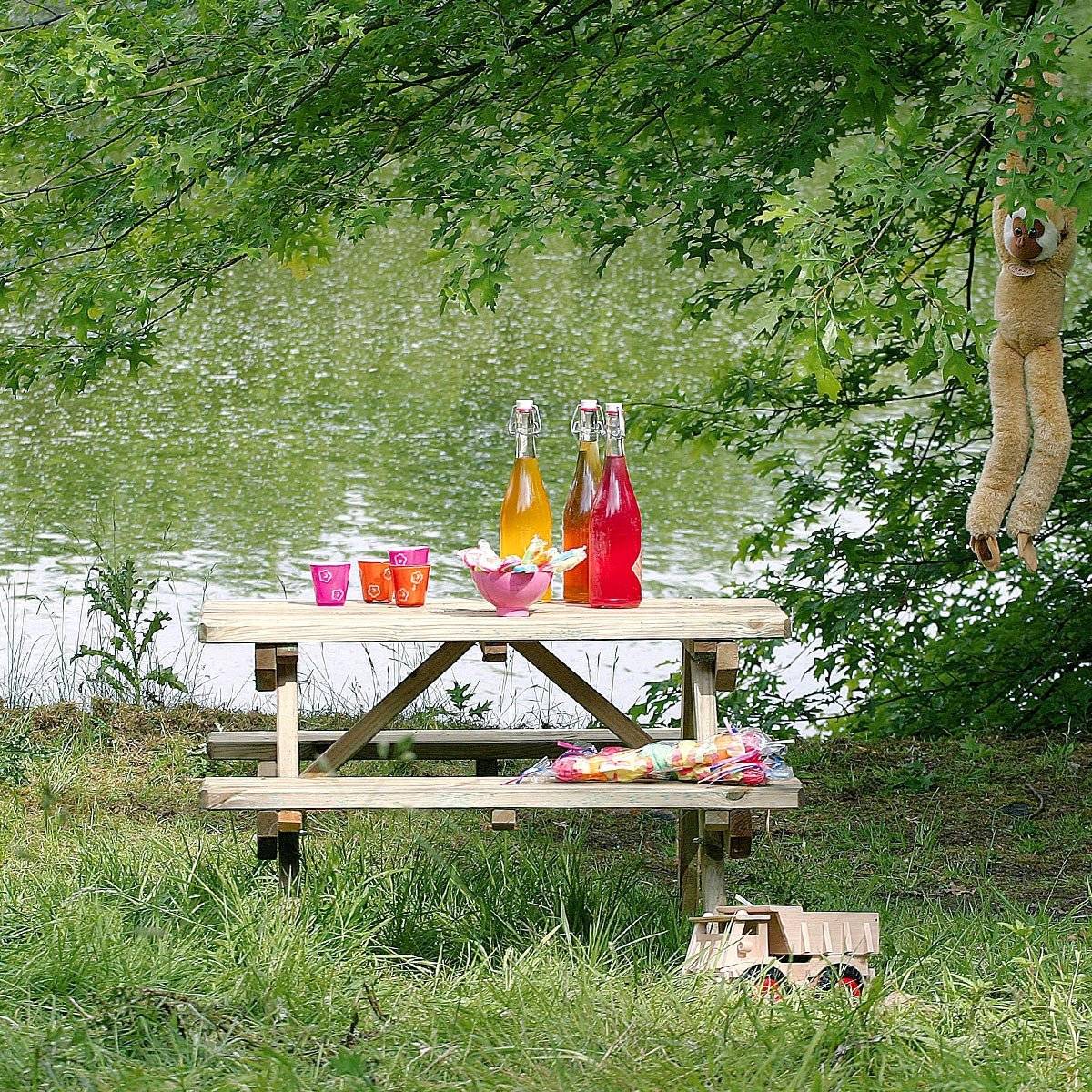 Table de pique-nique pour enfant en bois chinchilla 4 places - Cémonjardin - Image 2