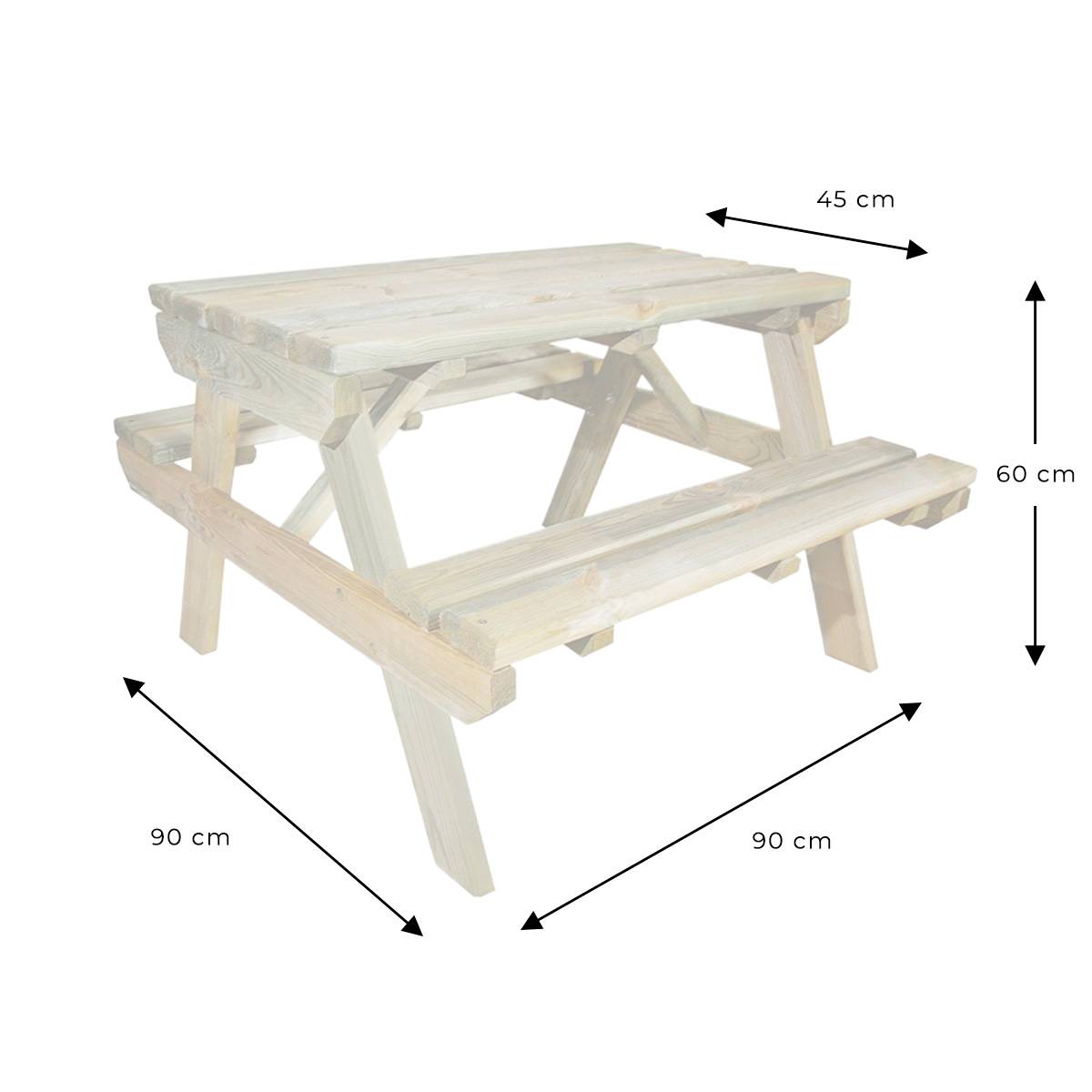 Table de pique-nique pour enfant en bois chinchilla 4 places - Cémonjardin - Image 3