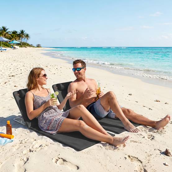 Transat de plage, chaise longue, chaise longue de jardin, pliable, dossier réglable, poche latérale, 48 cm x 134 cm x 33-43 cm, noir - Image 4