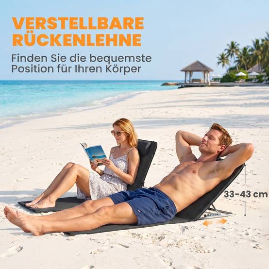 Transat de plage, chaise longue, chaise longue de jardin, pliable, dossier réglable, poche latérale, 48 cm x 134 cm x 33-43 cm, noir - Image 7