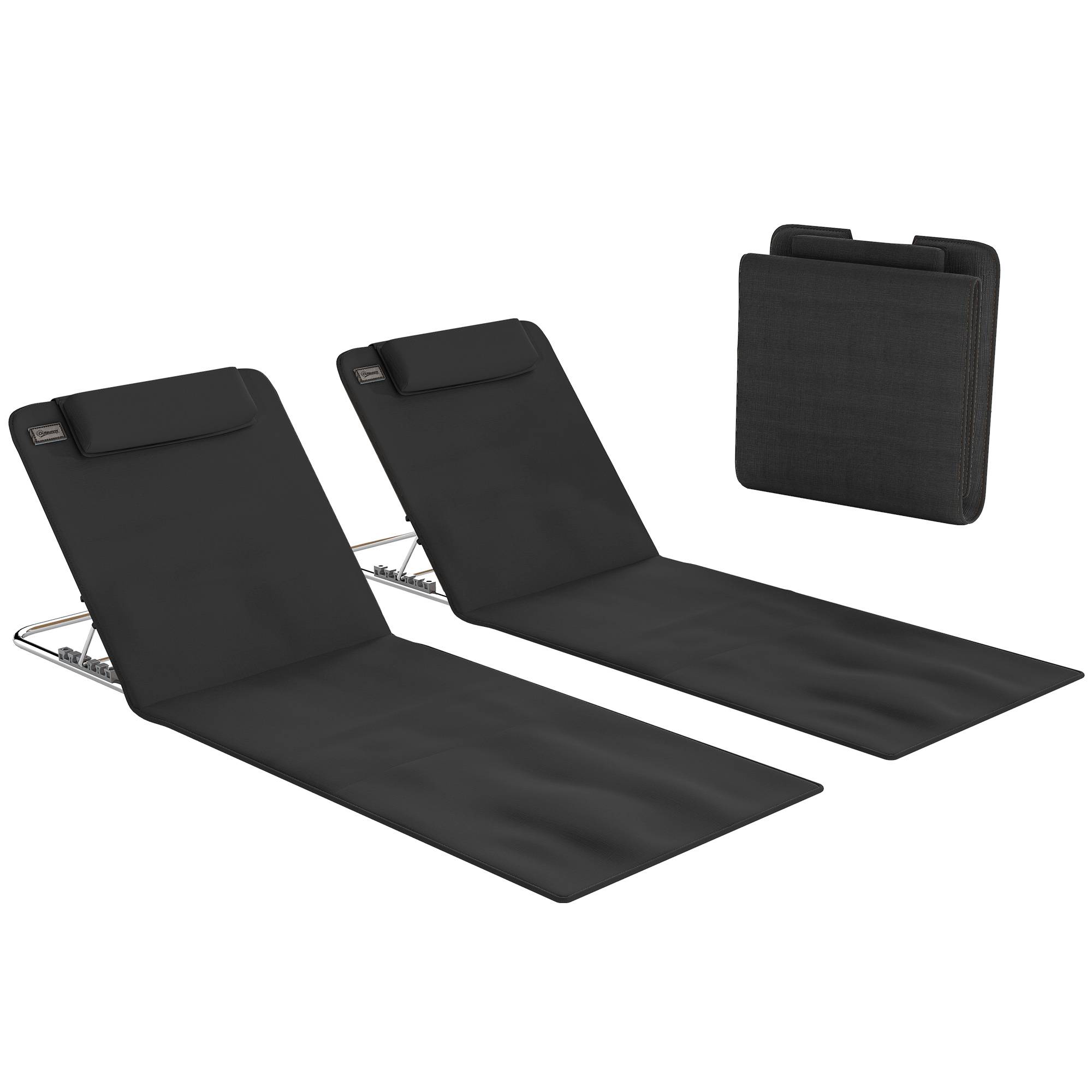 Transat de plage, chaise longue, chaise longue de jardin, pliable, dossier réglable, poche latérale, 48 cm x 134 cm x 33-43 cm, noir - Image 1