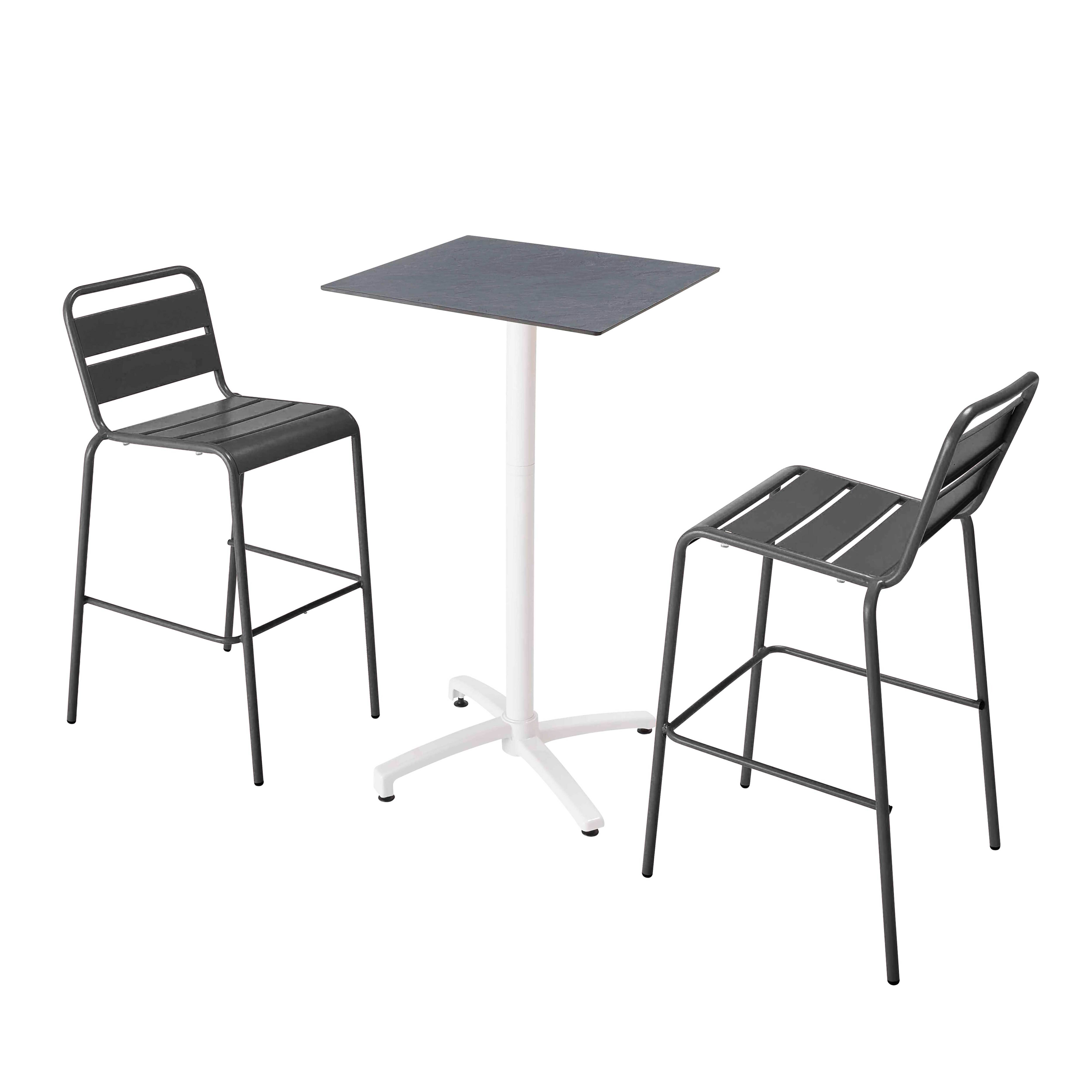 Oviala - Ensemble table haute stratifié ardoise gris et 2 chaises hautes gris - Oviala - Image 1