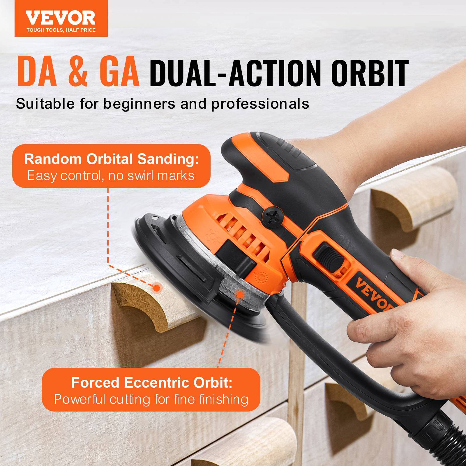 Vevor - VEVOR Ponceuse orbitale aléatoire 152 mm, 850 W, 6 vitesses. Pour bois. - Image 2