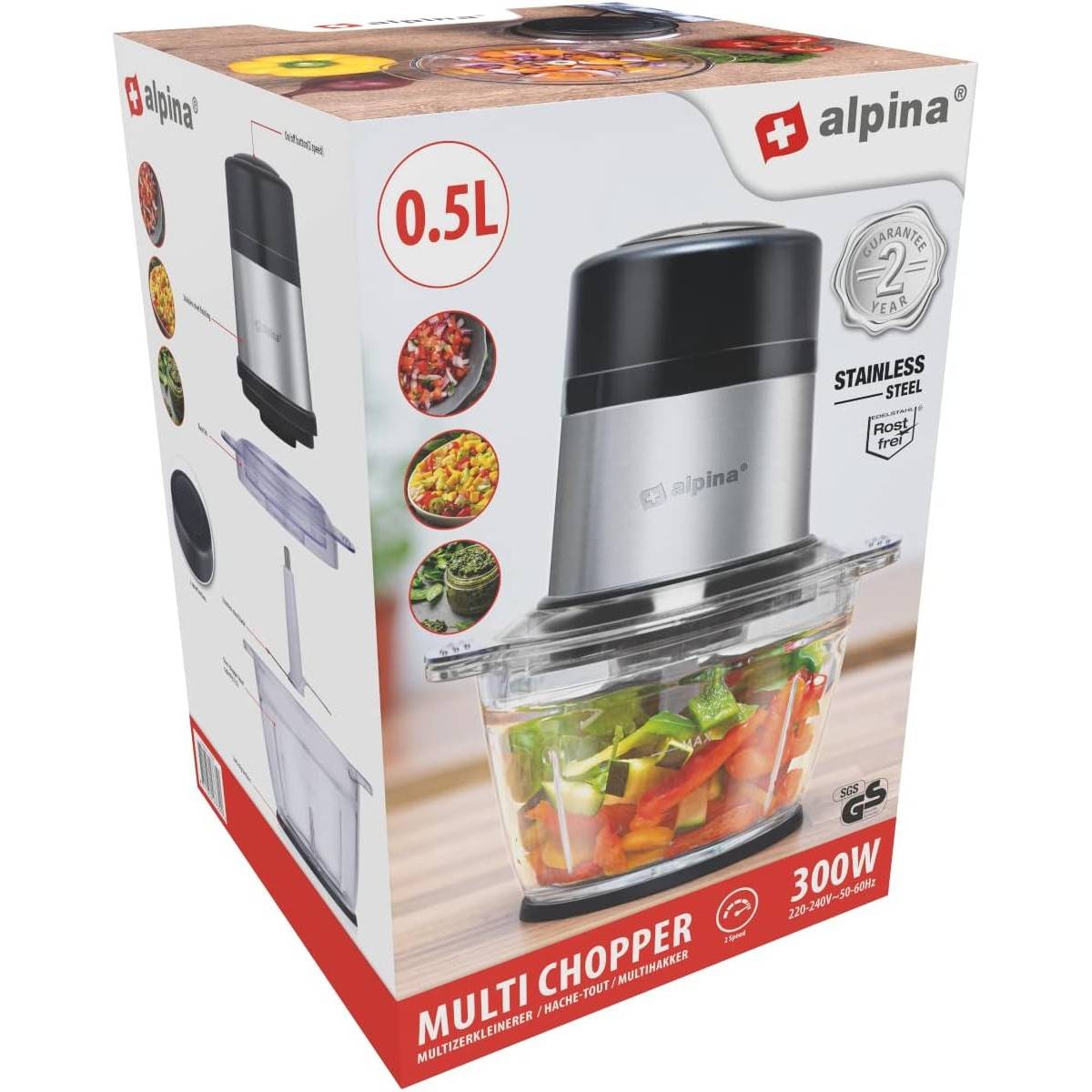 Alpina - Hachoir électrique 300W Mini mixeur 2 vitesses Bol 500 ml ALPINA - Image 6