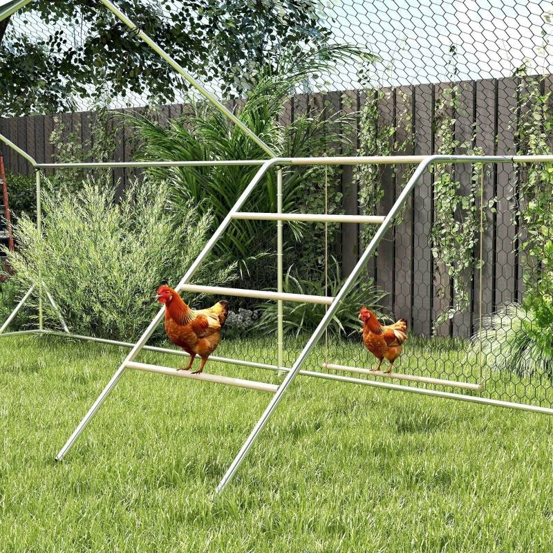 Aire de jeux pour poules acier bois extérieur perchoirs balançoire 150x82x110cm - ComfortXL Outdoor Living - Image 1