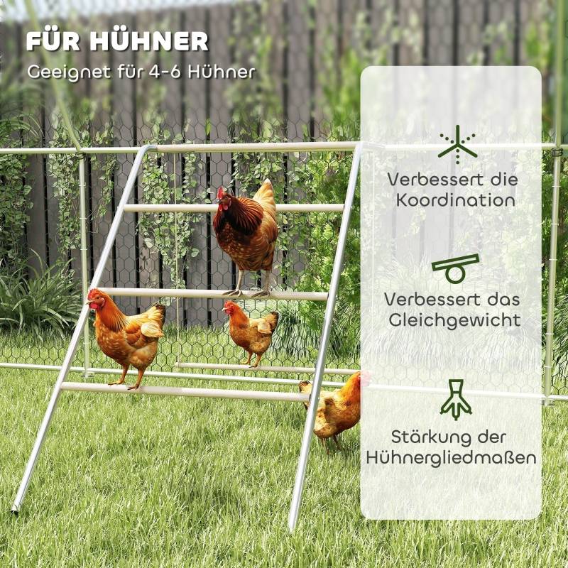 Aire de jeux pour poules acier bois extérieur perchoirs balançoire 150x82x110cm - ComfortXL Outdoor Living - Image 6