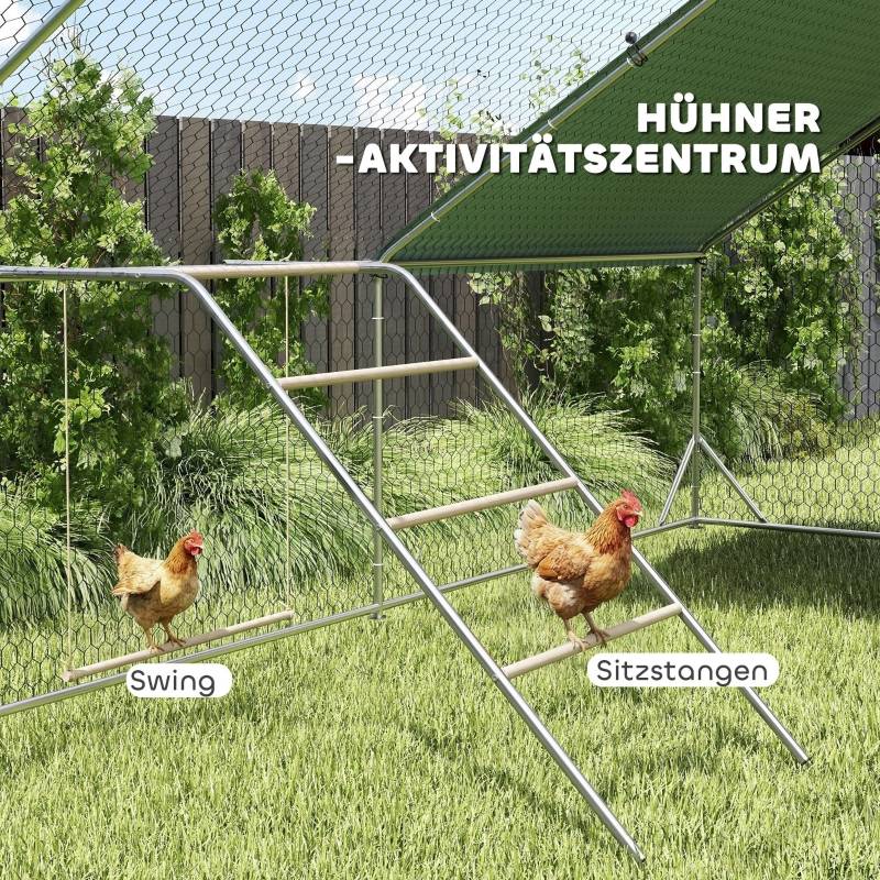 Aire de jeux pour poules acier bois extérieur perchoirs balançoire 150x82x110cm - ComfortXL Outdoor Living - Image 4