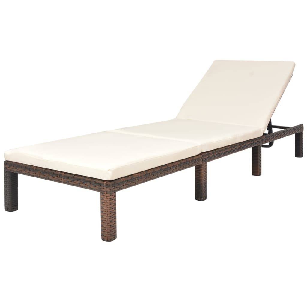Helloshop26 - Transat chaise longue bain de soleil lit de jardin terrasse meuble d'extérieur avec coussin résine tressée marron - Image 1