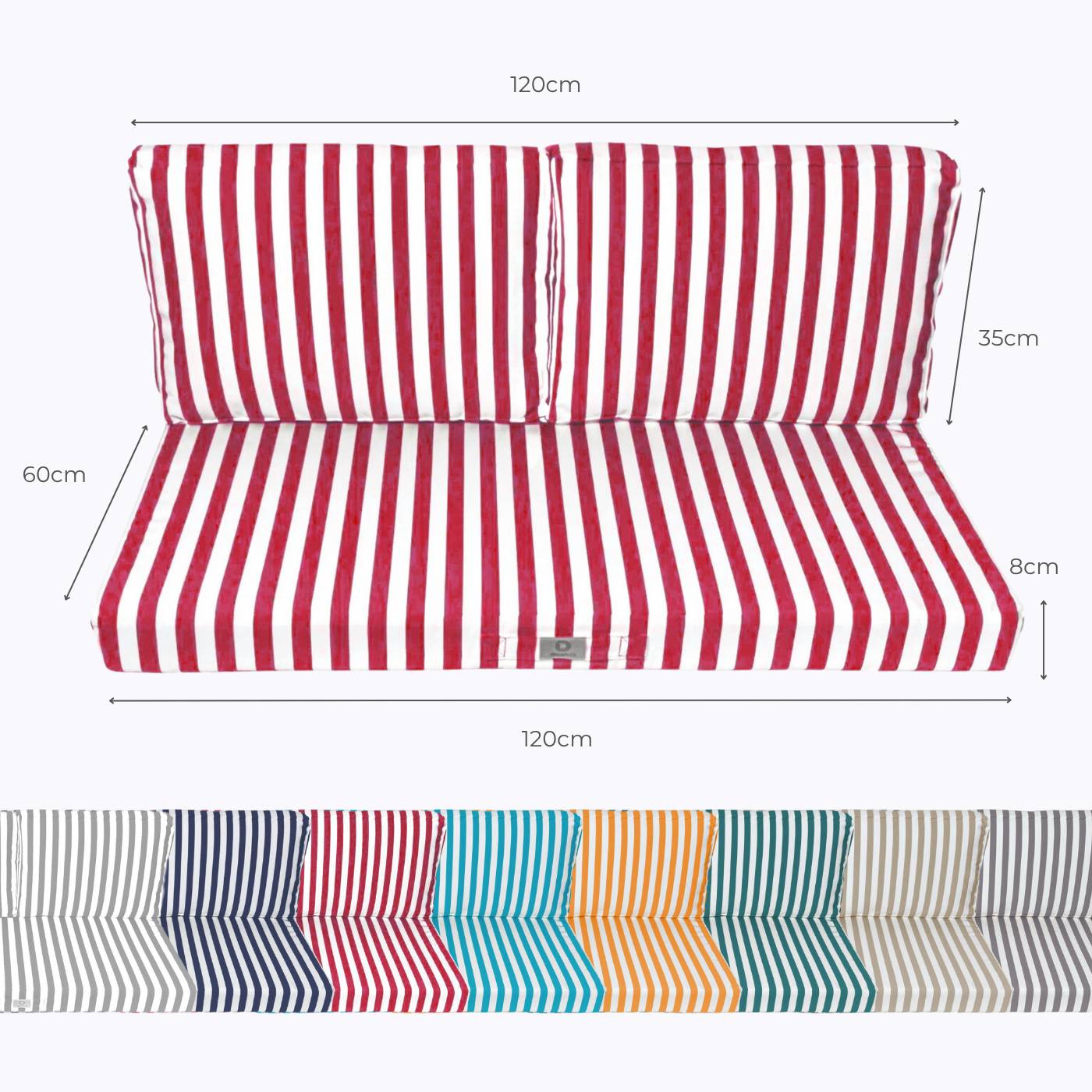 Coussins pour salon de jardin déhoussable 120x60cm Rayure rouge - Déco arts - Image 5
