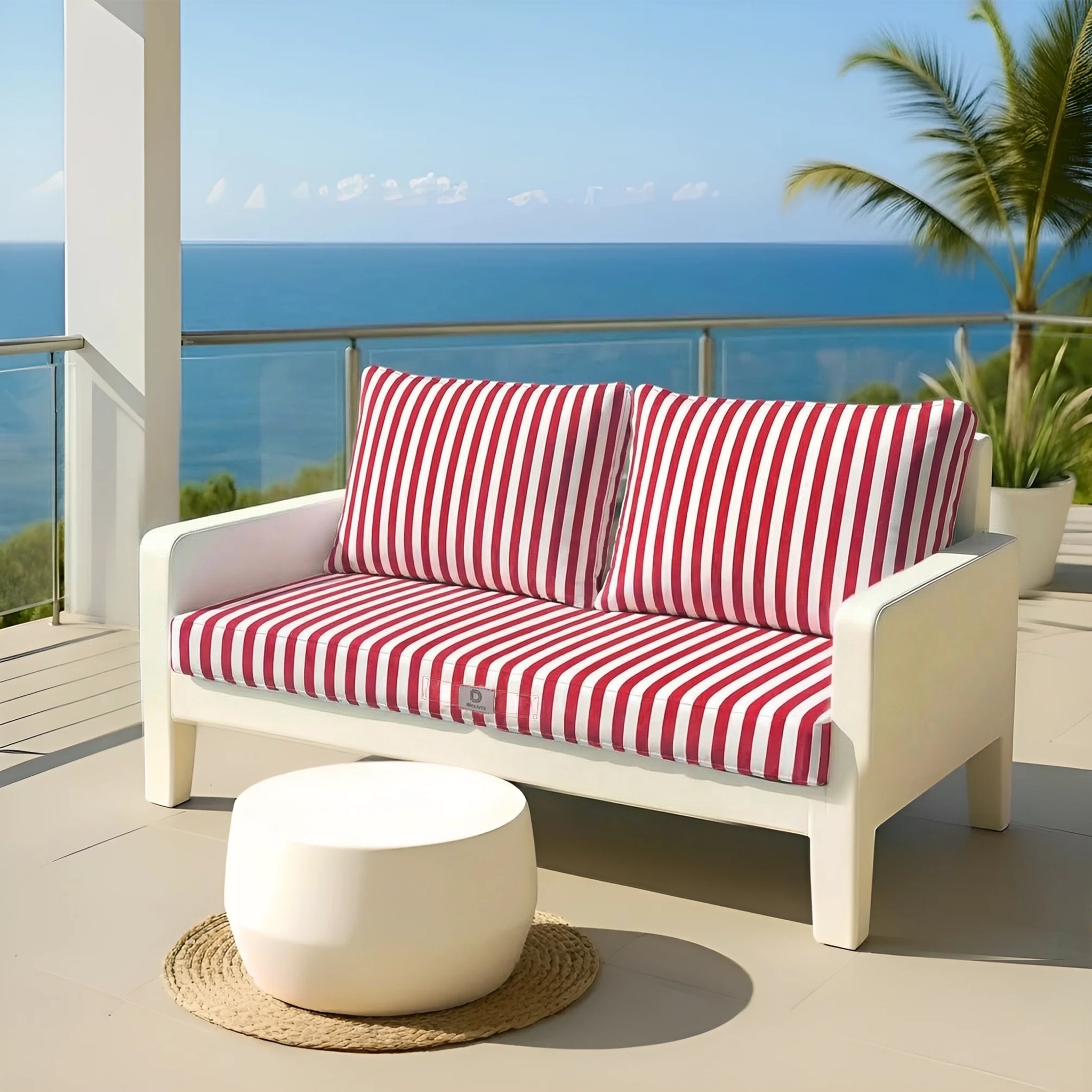 Coussins pour salon de jardin déhoussable 120x60cm Rayure rouge - Déco arts - Image 2