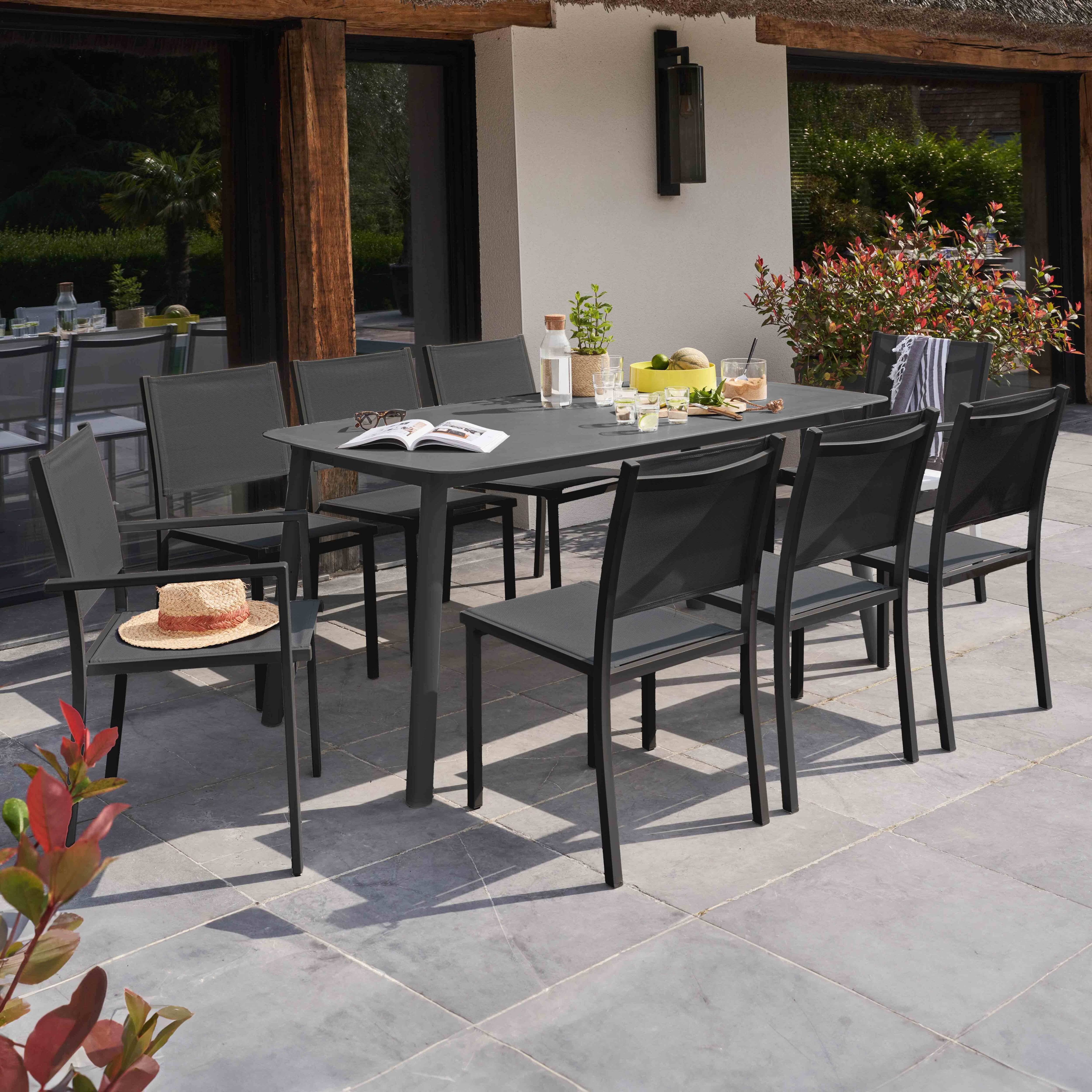 Oviala - Table de terrasse rectangulaire en aluminium et pierre frittée gris Piedra - Oviala - Image 4