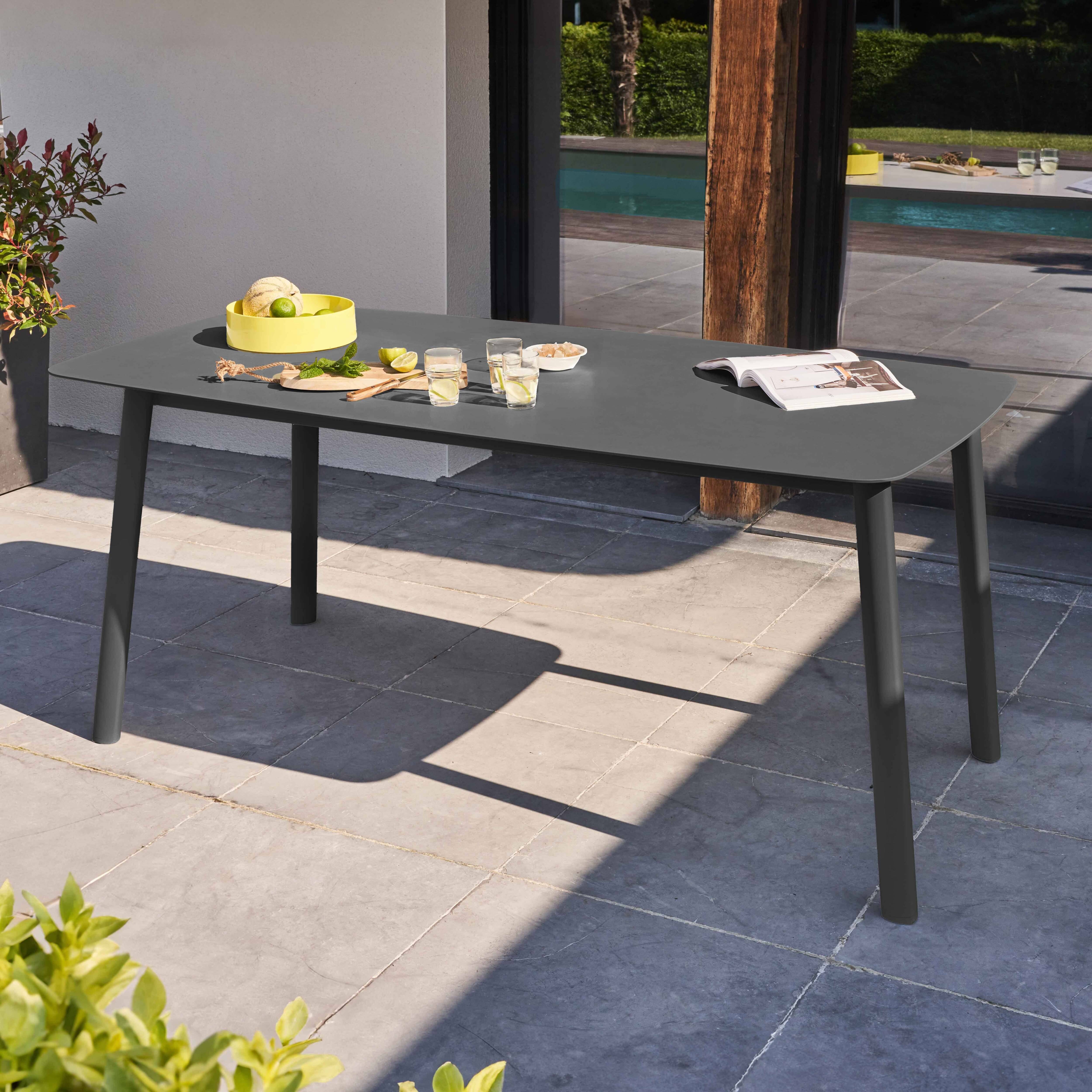 Oviala - Table de terrasse rectangulaire en aluminium et pierre frittée gris Piedra - Oviala - Image 2