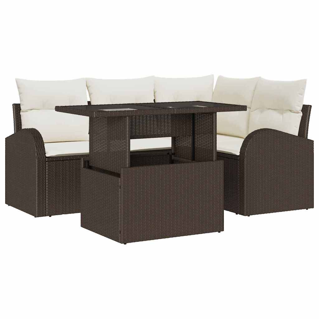 Vidaxl - Ensemble de canapé de jardin 5 pcs Marron Poly rotin vidaXL 3357371 - Image 2