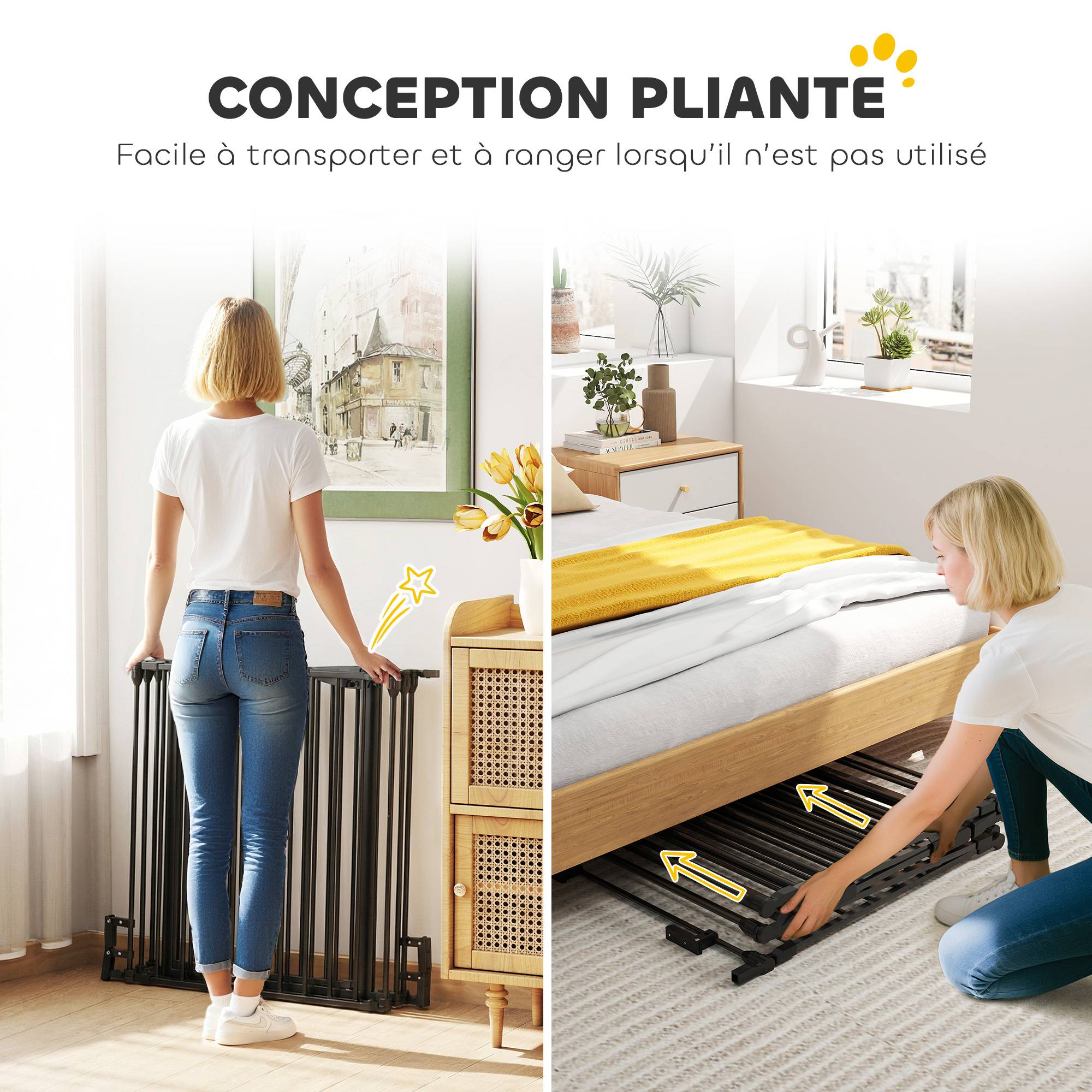Barrière de sécurité parc enclos chien modulable pliable porte intégrée 300L max. x 74,5H cm métal PP noir - Image 6
