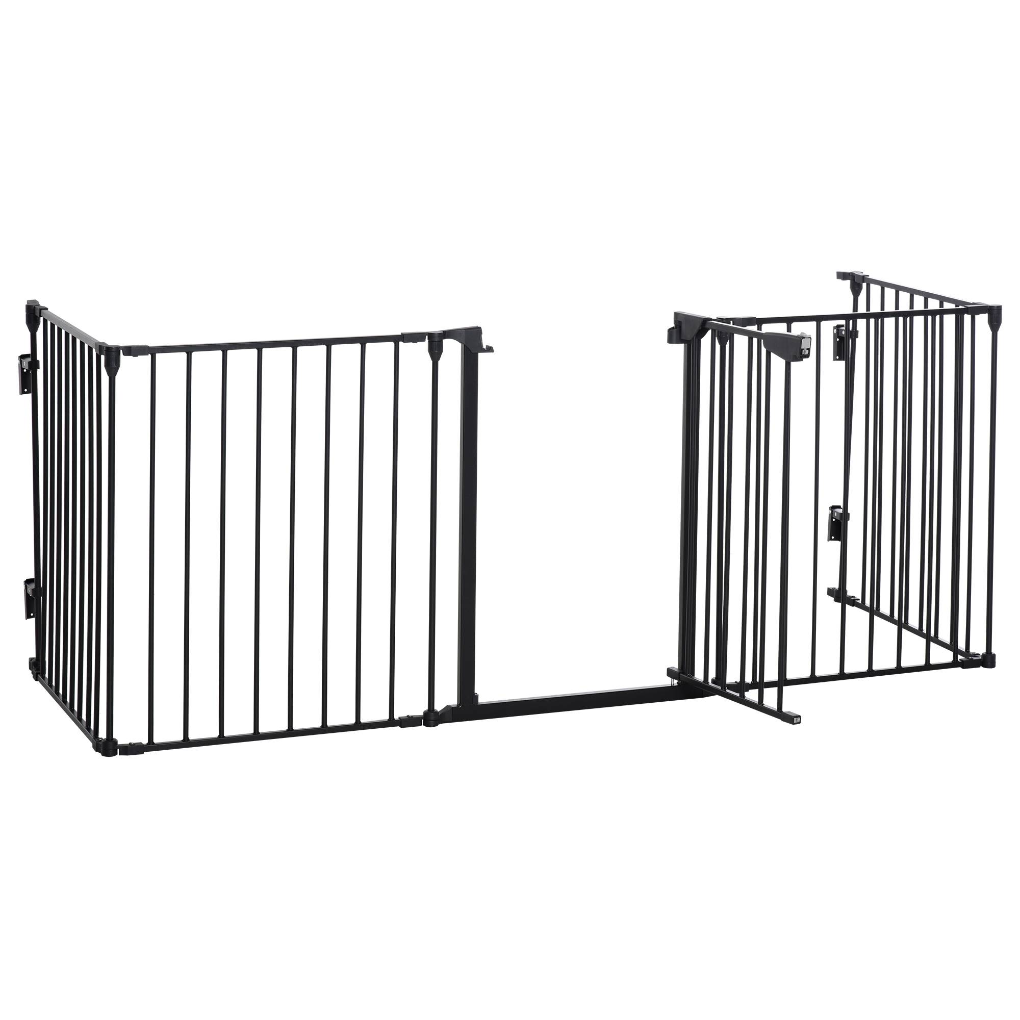 Barrière de sécurité parc enclos chien modulable pliable porte intégrée 300L max. x 74,5H cm métal PP noir - Image 1