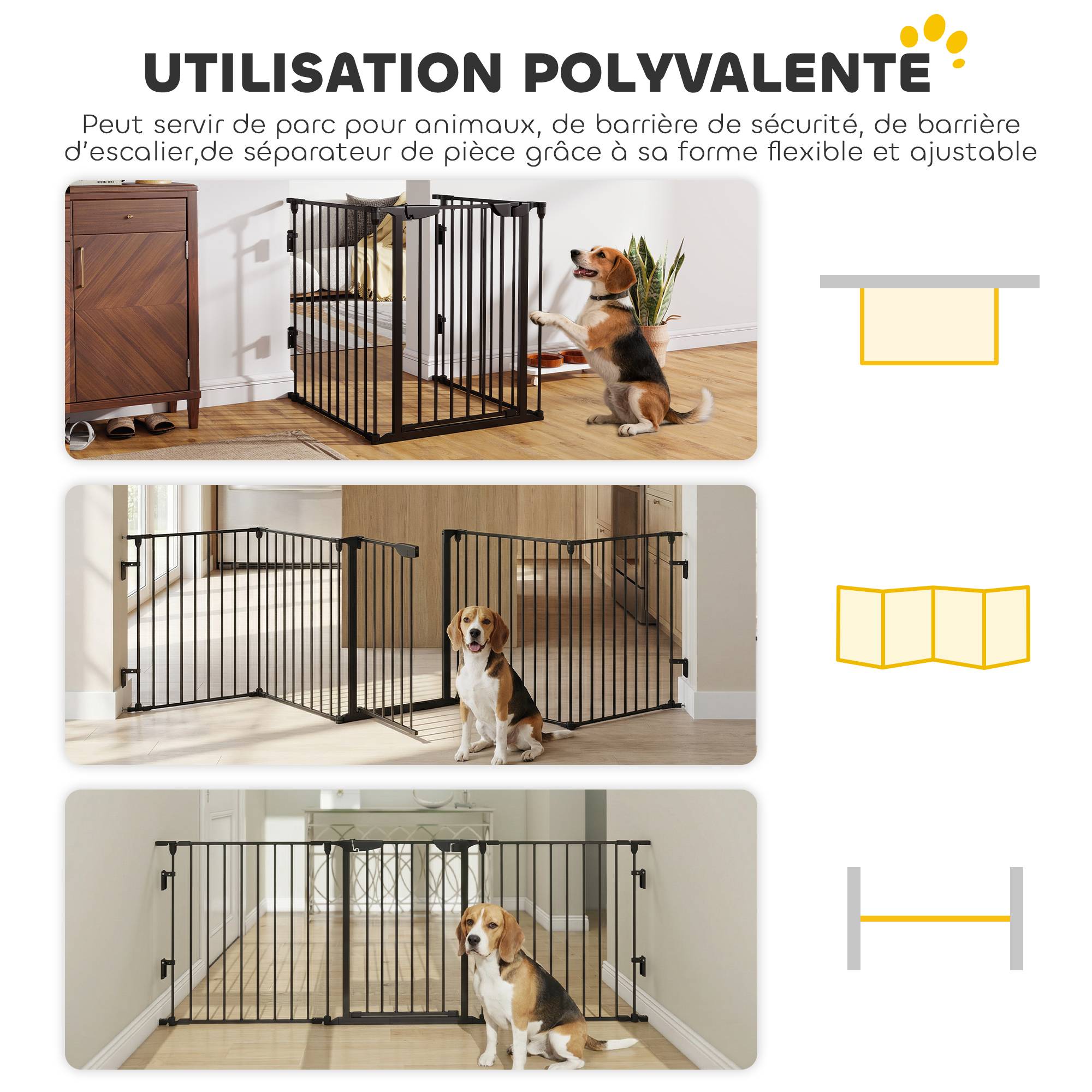 Barrière de sécurité parc enclos chien modulable pliable porte intégrée 300L max. x 74,5H cm métal PP noir - Image 5