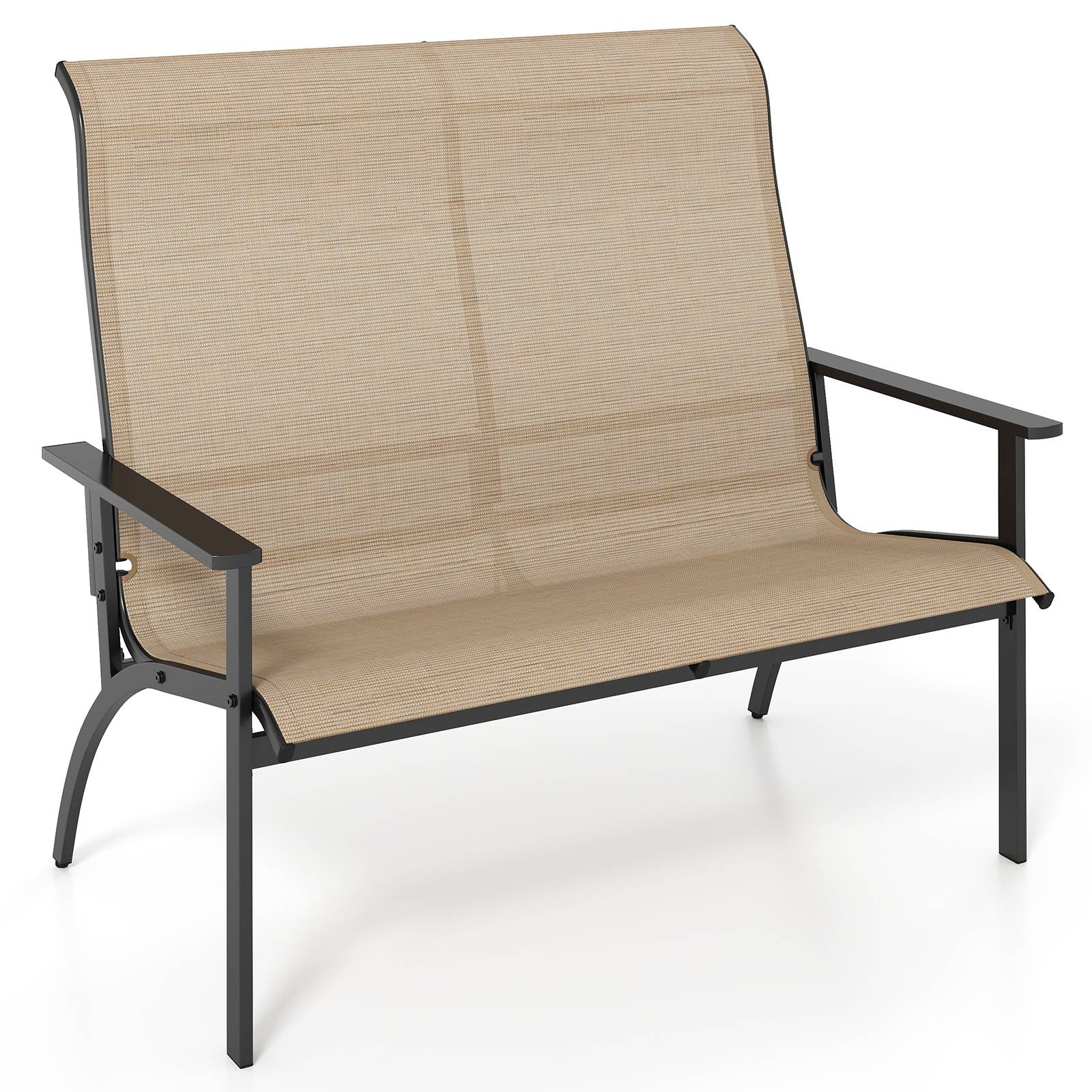 Banc Adirondack d'Extérieur à 2 Personnes avec Dossier Haut et Accoudoirs, Charge 400 kg, Banc Robuste pour Terrasse, Pelouse et Jardin, Café - Image 1