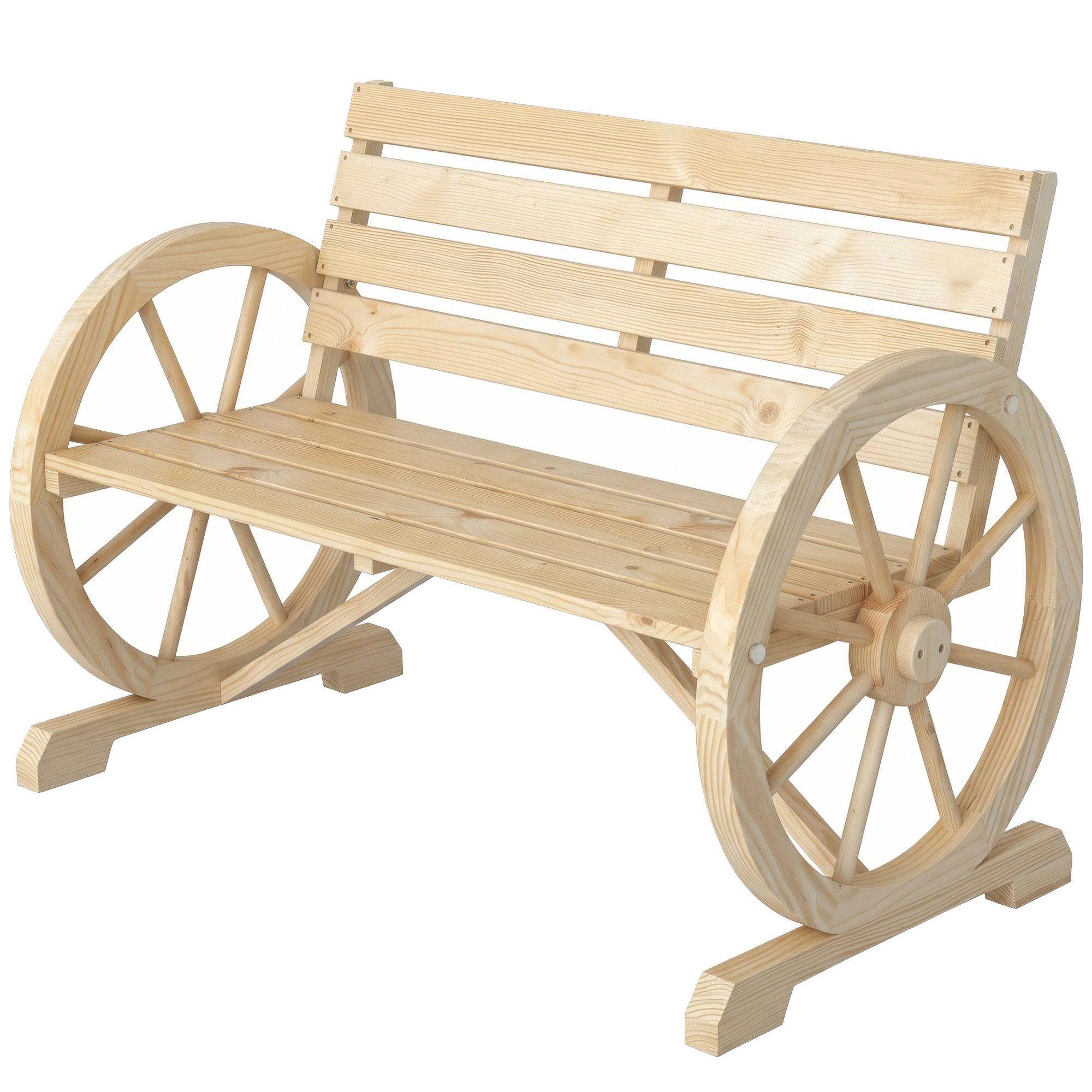Banc de Jardin banc 3 places en bois Style Rustique Chic accoudoirs Roues Charette Bois Sapin effet bois naturel - Image 2
