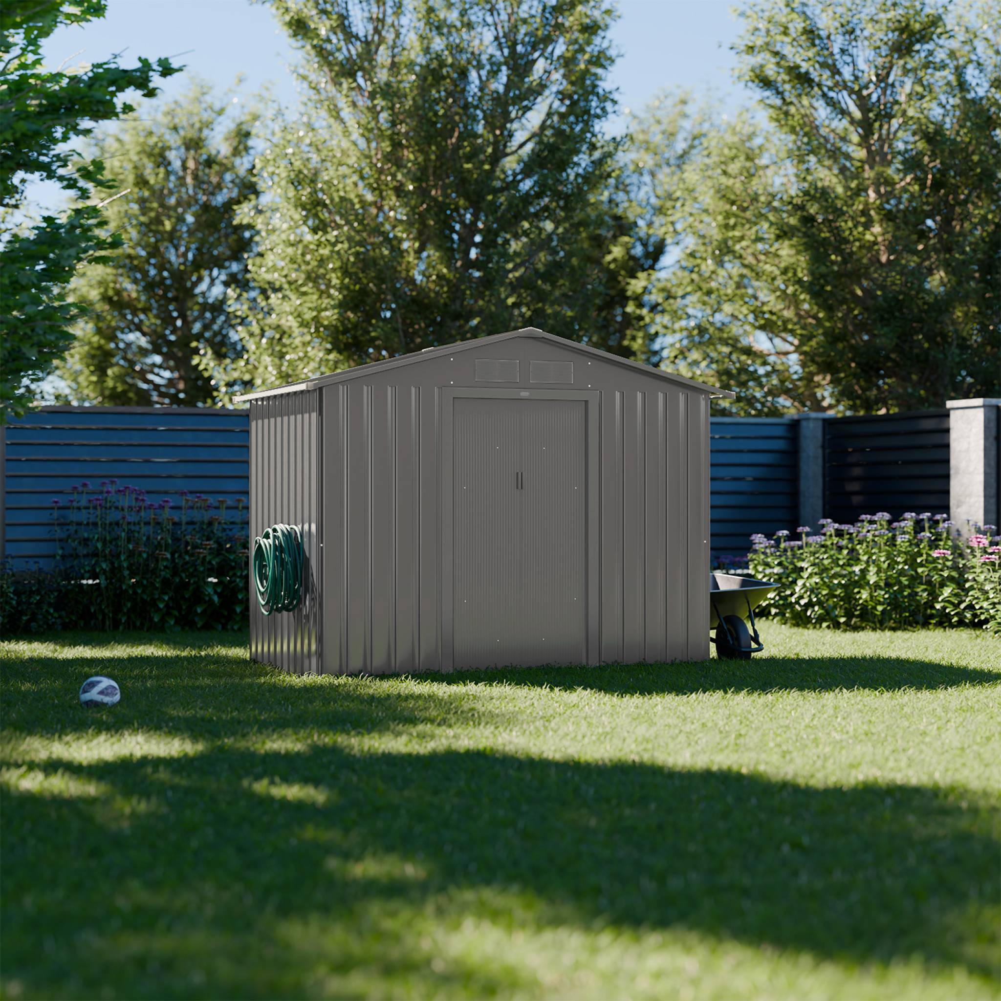 sweeek - Abri de jardin en métal - Houtland. 2.71 m² taupe - Cabane à outils avec double portes coulissantes. kit de fixation sol inclus. L 213 x P | sweeek - Image 3