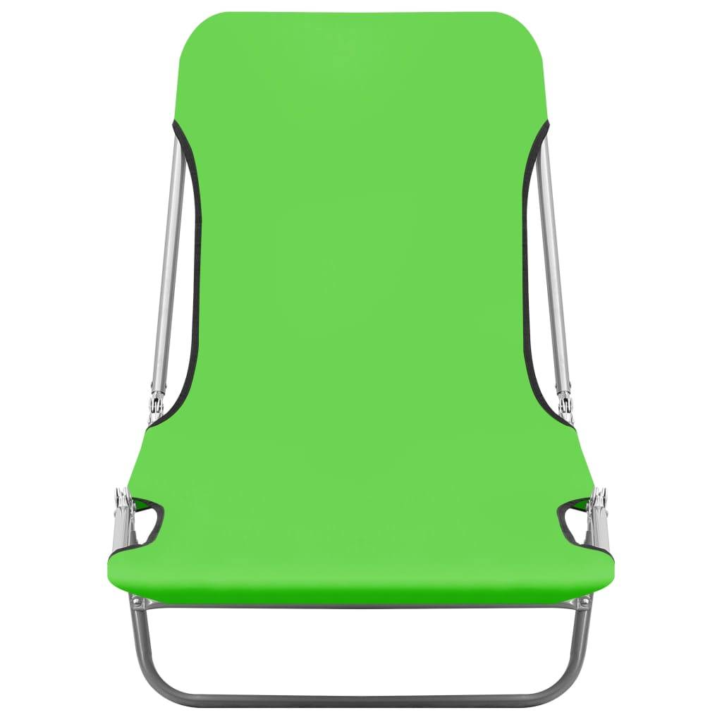 Helloshop26 - Lot de deux chaises longues transat bain de soleil acier et tissu vert - Image 3