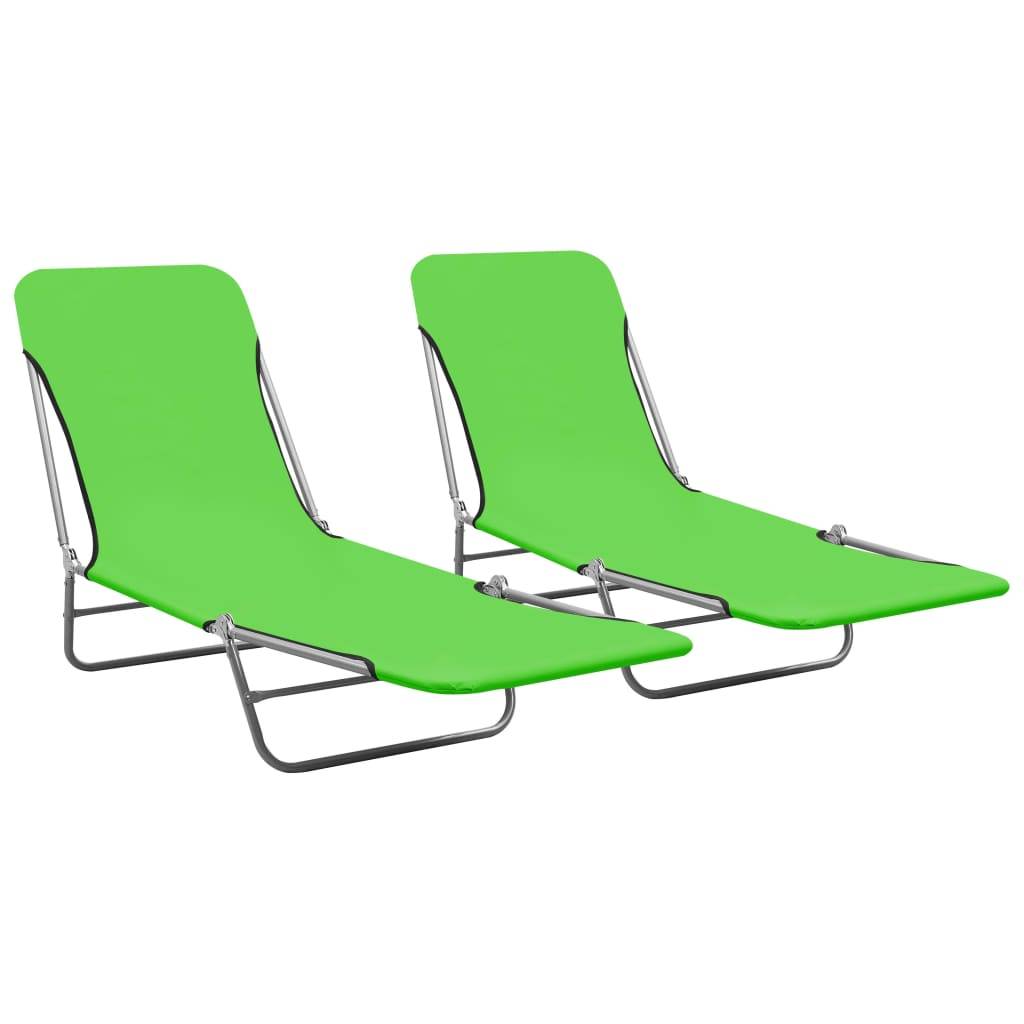 Helloshop26 - Lot de deux chaises longues transat bain de soleil acier et tissu vert - Image 1