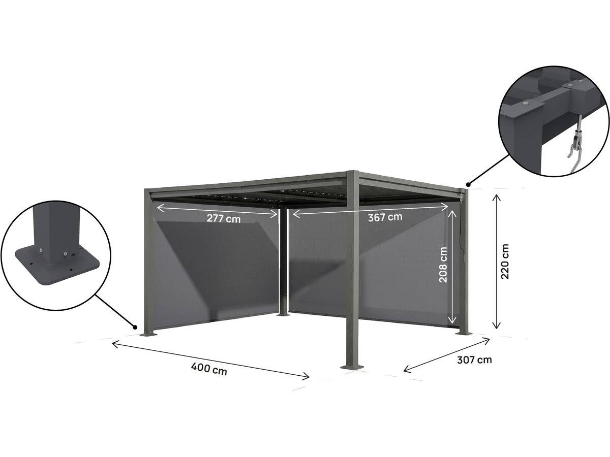 Pergola Bioclimatique Avec 2 Stores En Acier Galvanisé "howard" - 3 X 4 M - Gris -habitat Et Jardin - Image 4