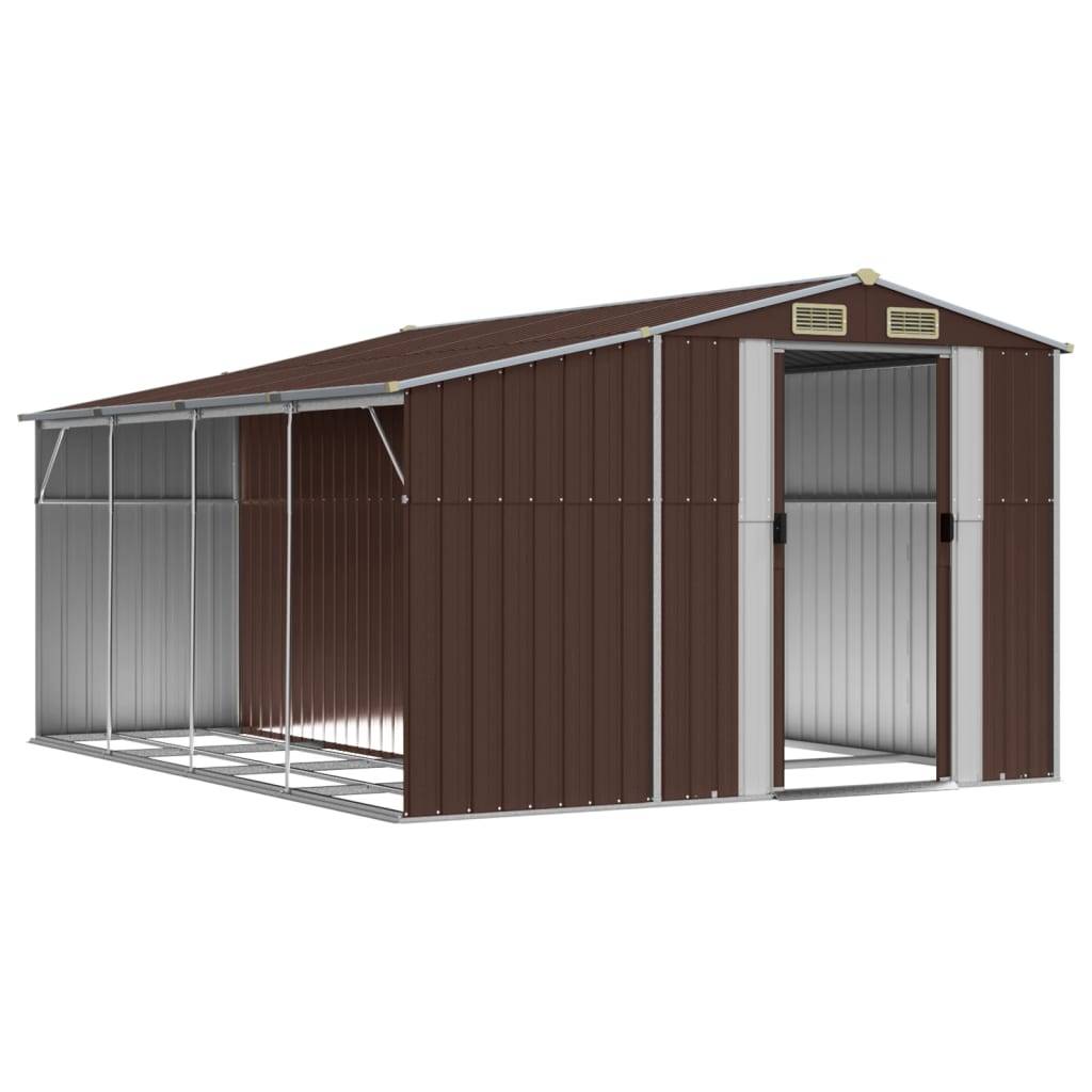 Helloshop26 - Abri de jardin cabane cabanon maison de stockage remise extérieur hangar outils robuste 277 x 365,5 x 179 cm acier galvanisé marron - Image 2