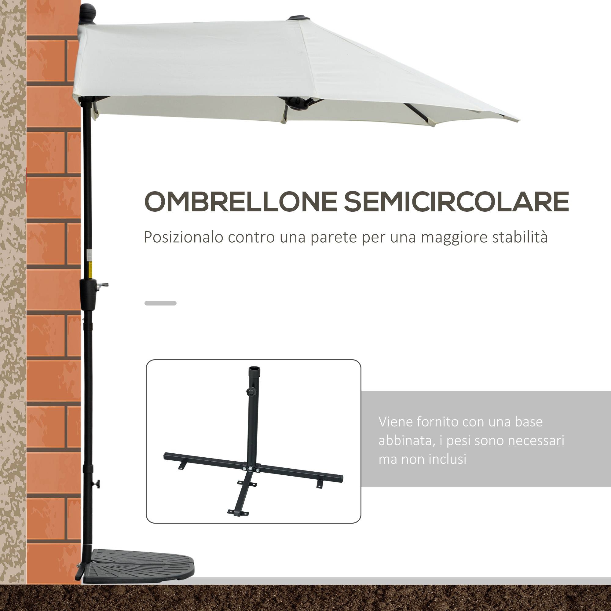 Demi Parasol Semicirculaire Acier Balcon Toile Anti-UV Manivelle 200x190 cm Crème - ComfortXL Outdoor Living - Image 6