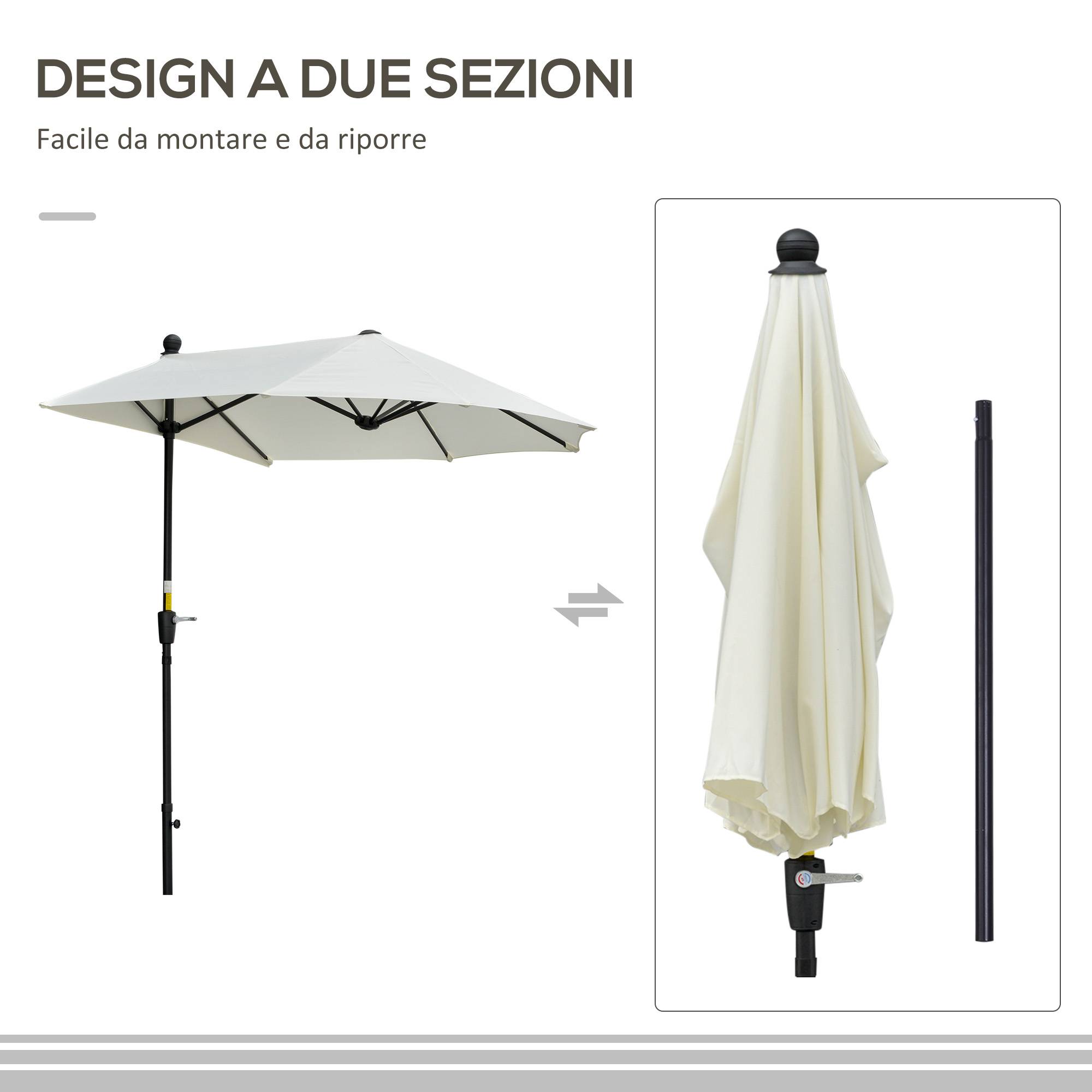 Demi Parasol Semicirculaire Acier Balcon Toile Anti-UV Manivelle 200x190 cm Crème - ComfortXL Outdoor Living - Image 8