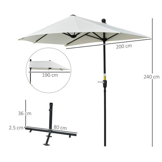 Demi Parasol Semicirculaire Acier Balcon Toile Anti-UV Manivelle 200x190 cm Crème - ComfortXL Outdoor Living - Image 5