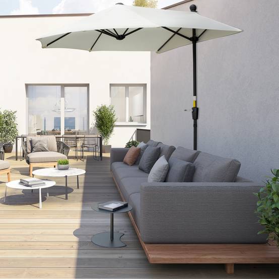 Demi Parasol Semicirculaire Acier Balcon Toile Anti-UV Manivelle 200x190 cm Crème - ComfortXL Outdoor Living - Image 3