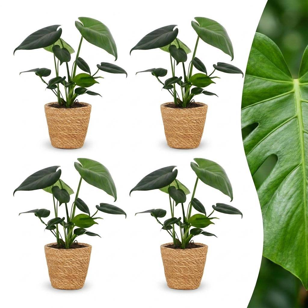 Monstera Deliciosa - Pot de 12cm - 4 plantes - Panier - Plantes d'intérieur - Image 1
