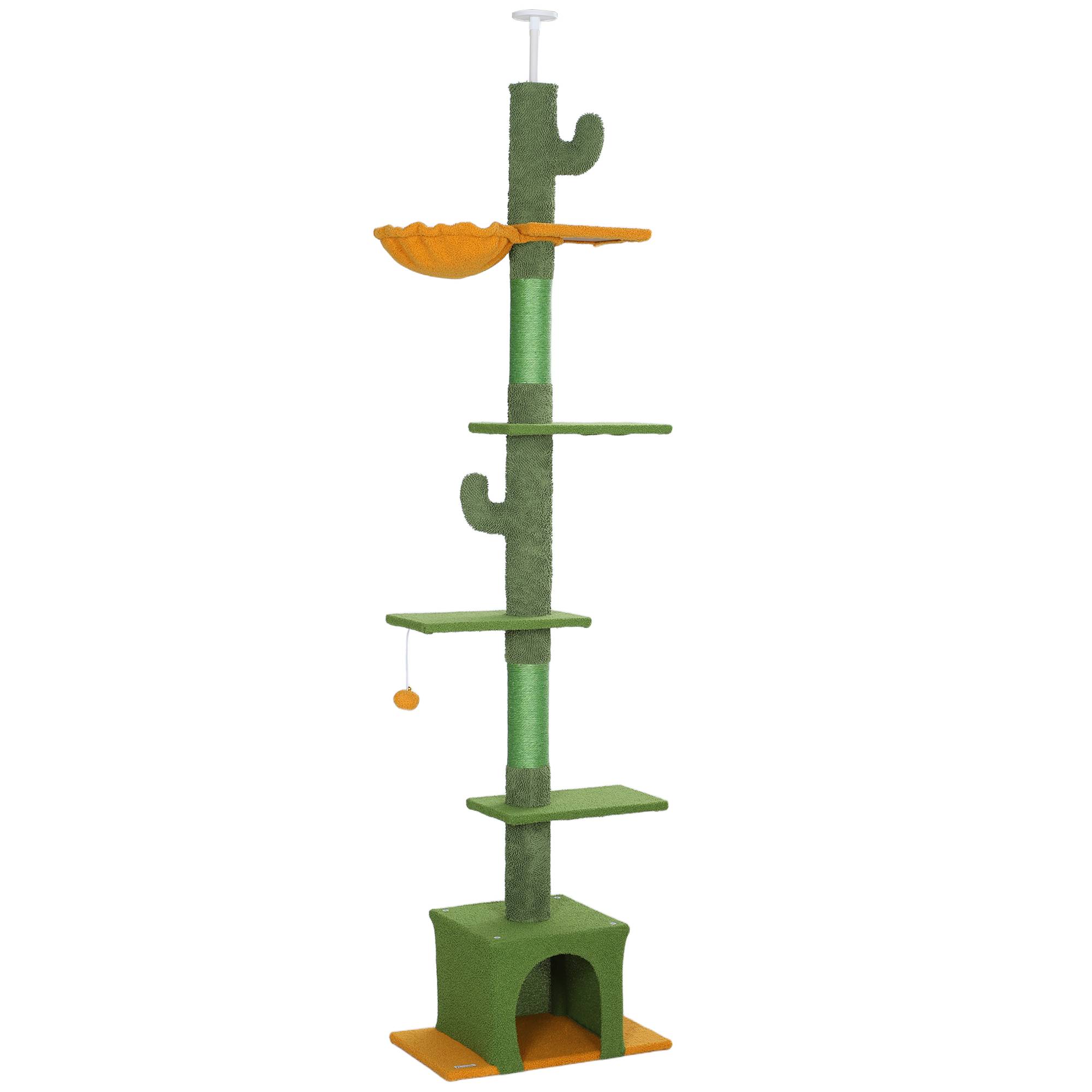Arbre à Chat Hauteur Plafond Tissu Teddy Réglable Griffoir Sisal 230-275cm Vert - ComfortXL Pet Living - Image 2