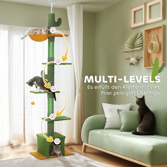 Arbre à Chat Hauteur Plafond Tissu Teddy Réglable Griffoir Sisal 230-275cm Vert - ComfortXL Pet Living - Image 6